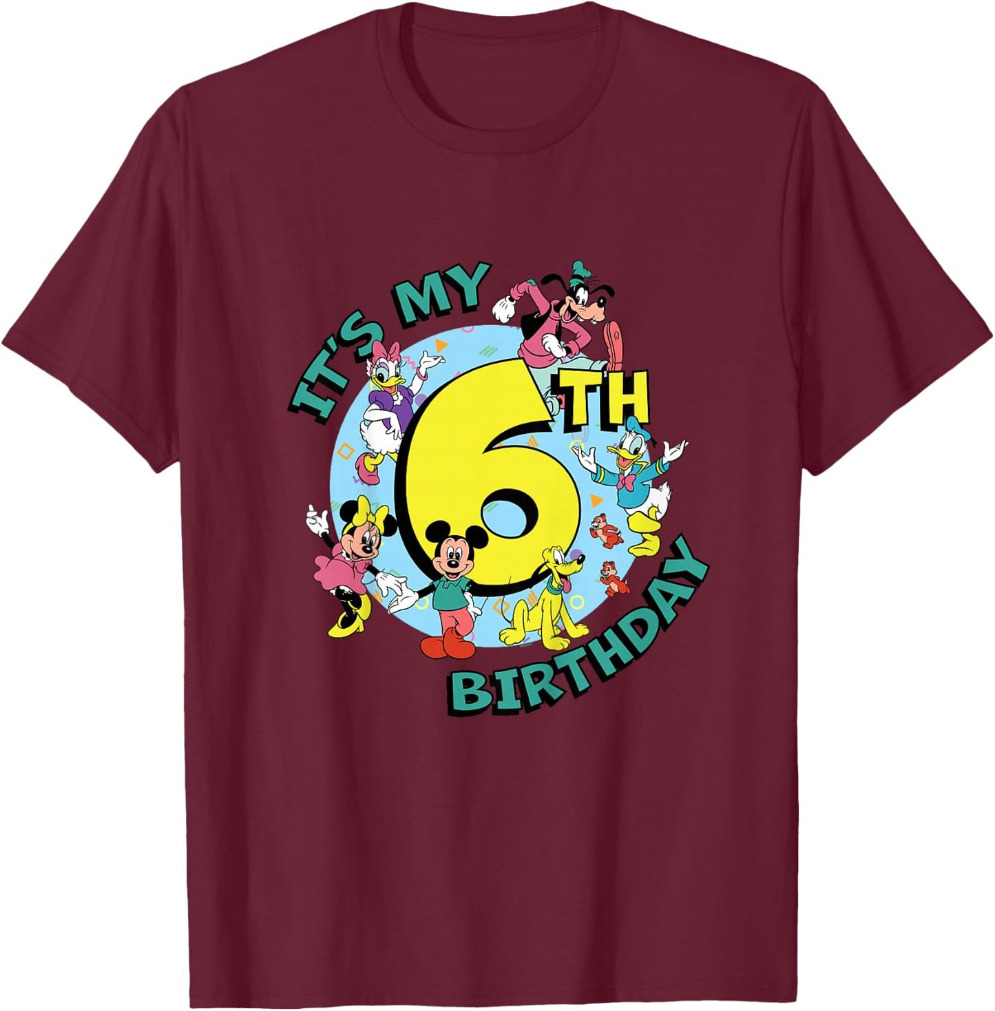 Disney Mickey and Friends It’s My Sixth 6th Birthday T-Shirt - T-Shirt | Maroon