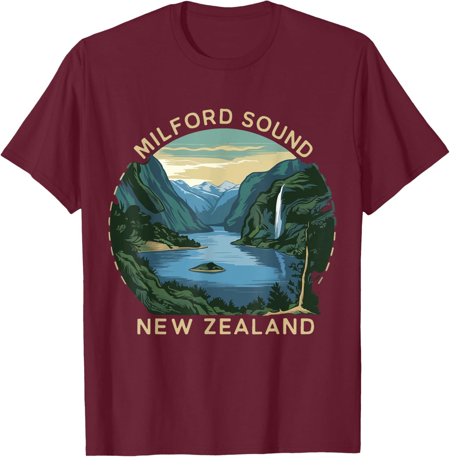 Milford Sound Costume Fjords of New Zealand Hiking T-Shirt - T-Shirt | Maroon
