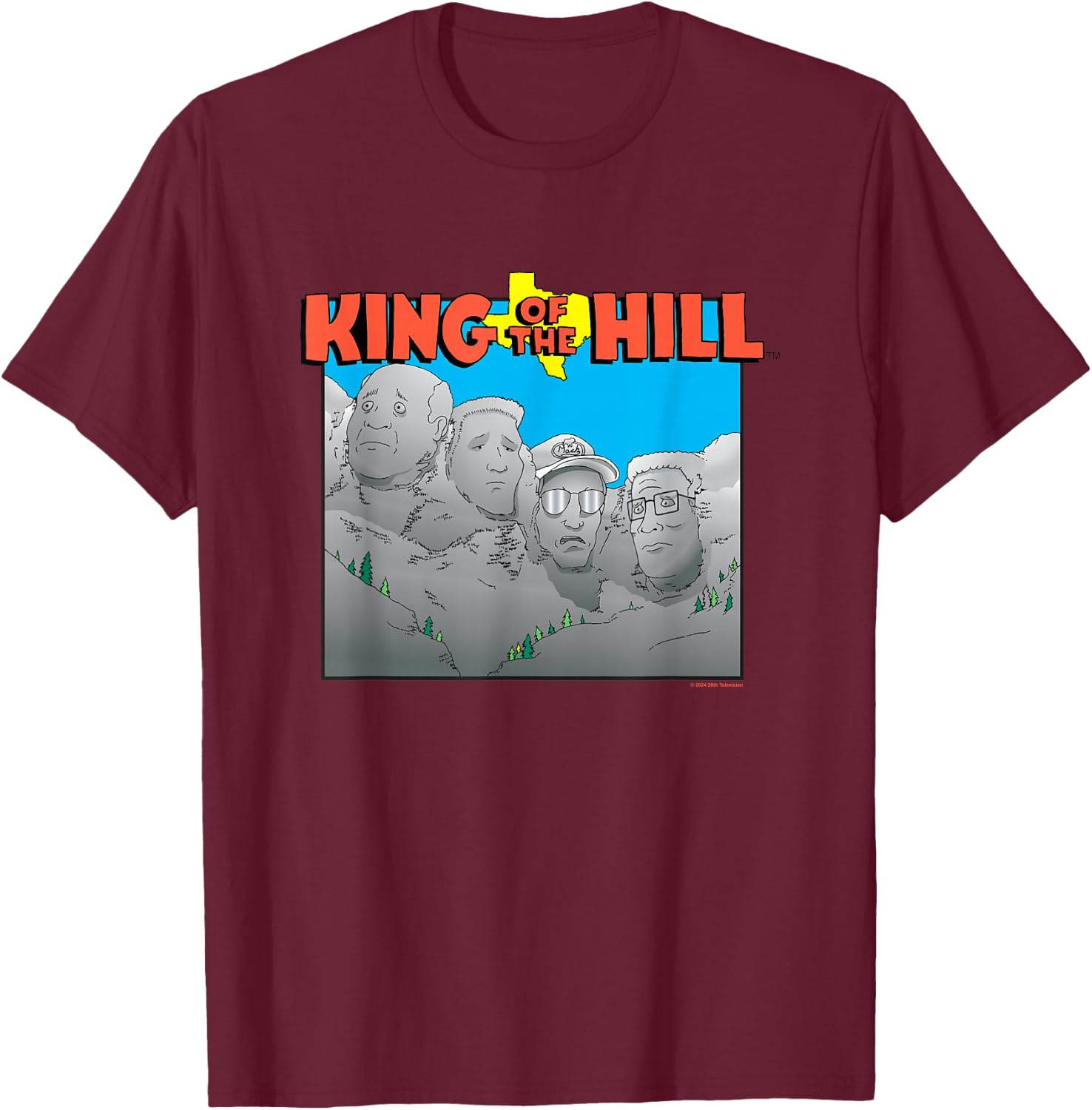 King of The Hill Iconic Rushmore Group Shot Big Chest Logo T-Shirt - T-Shirt | Maroon