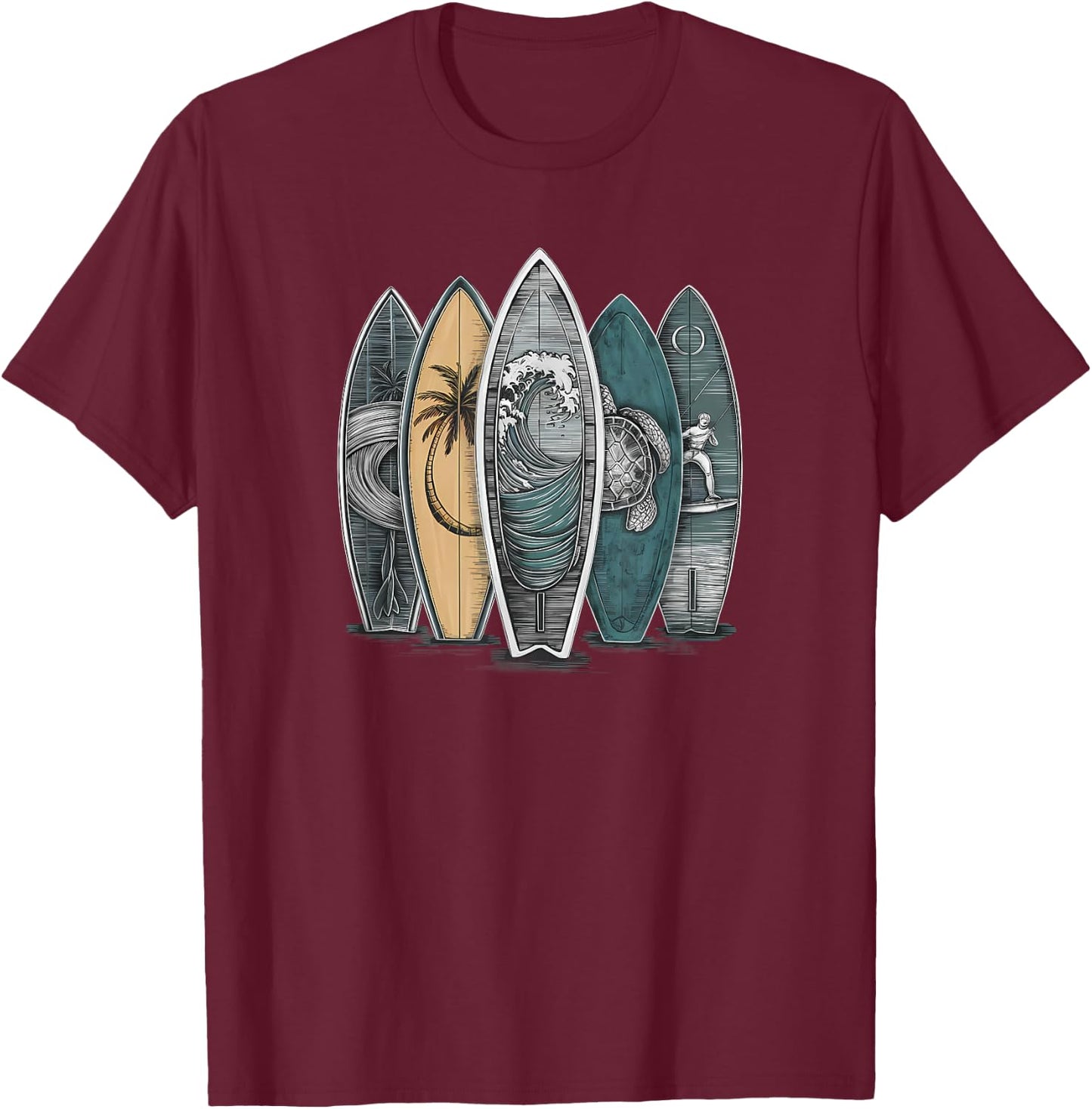 Surfing Tropical Surfboards Vintage Surfboarder Surfer T-Shirt - T-Shirt | Maroon