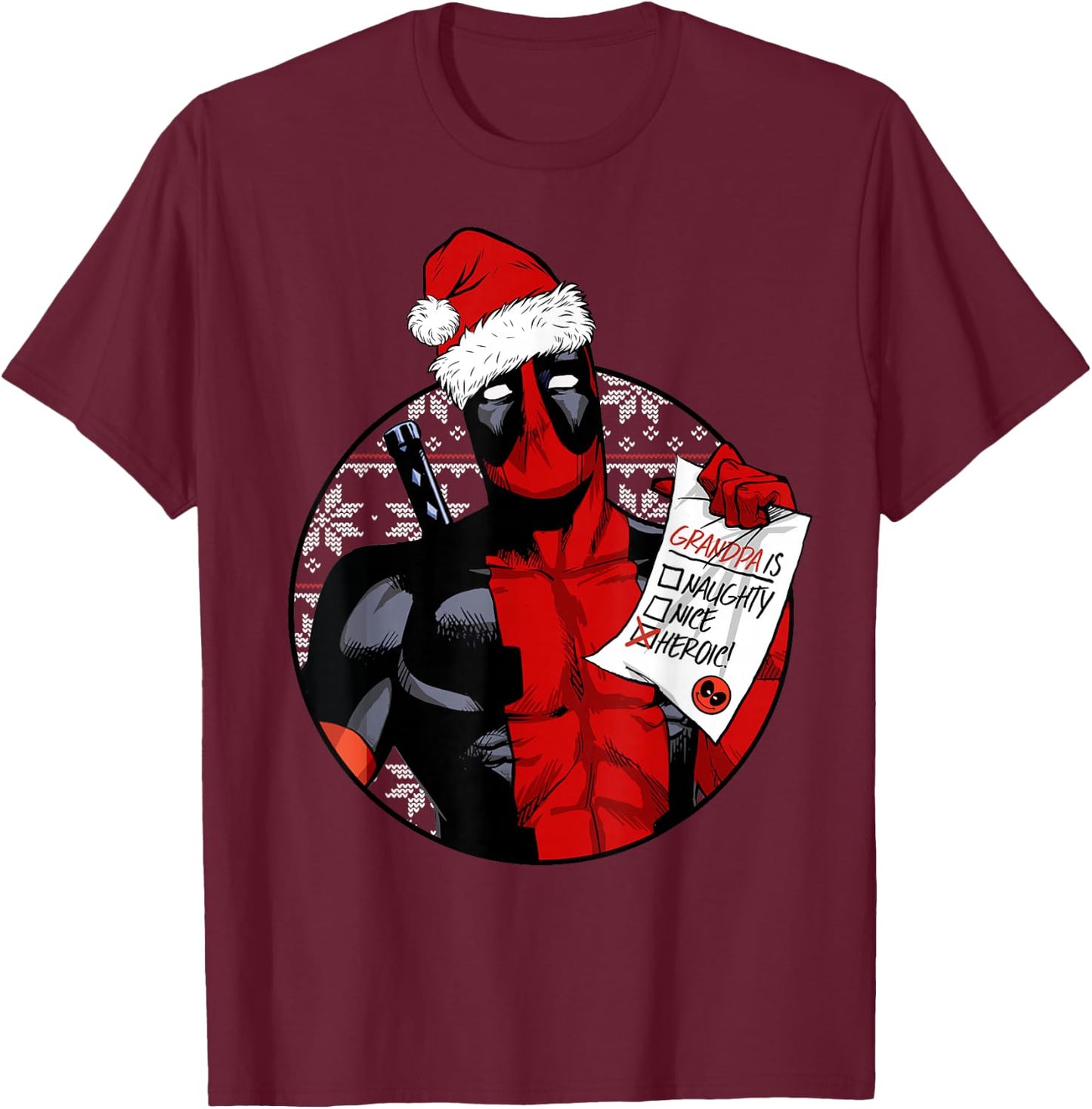 Marvel Deadpool List Grandpa Is Heroic Christmas T-Shirt - T-Shirt | Maroon