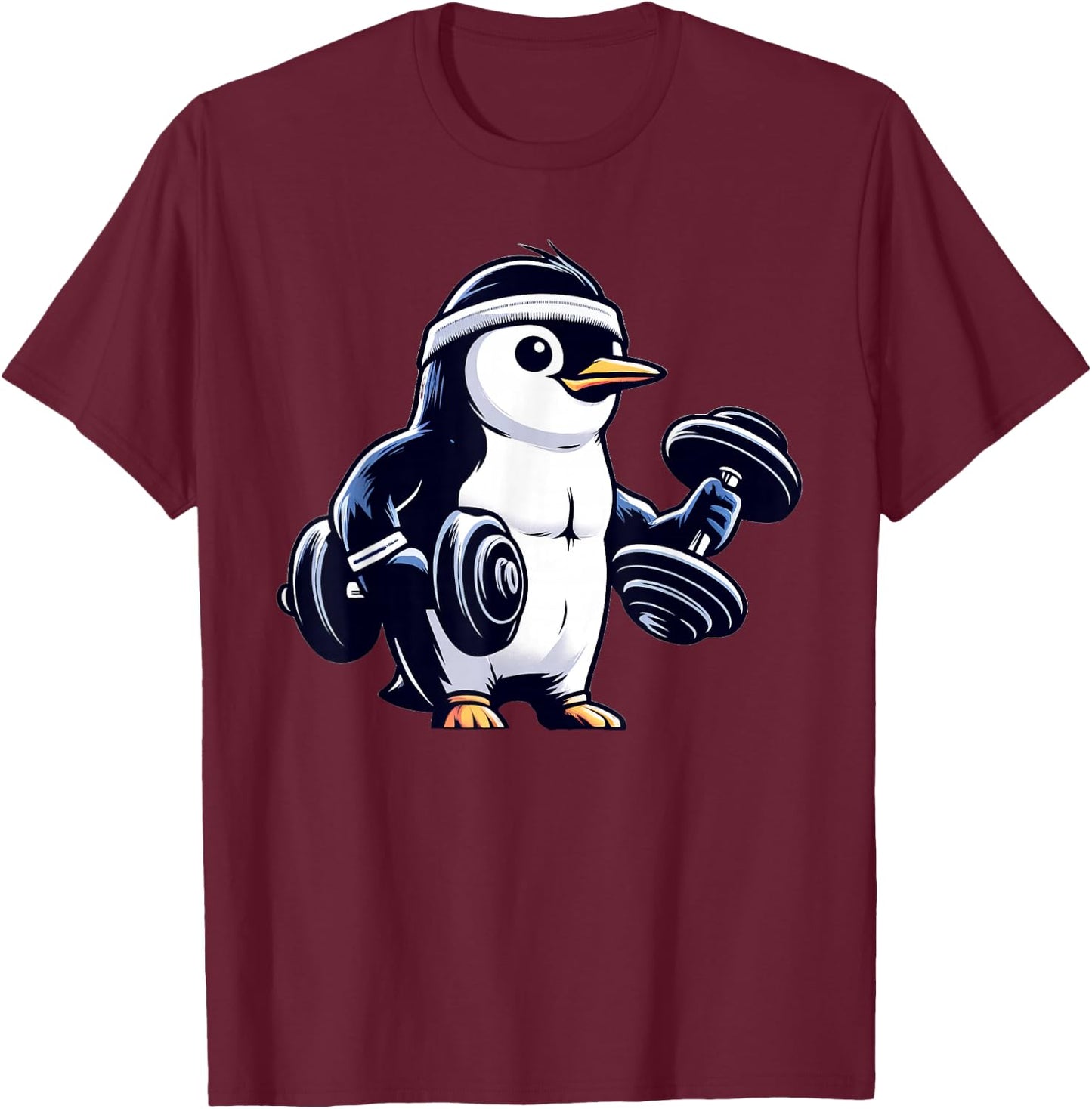 Penguin Powerlifting Weightlifting Gym Workout T-Shirt - T-Shirt | Maroon