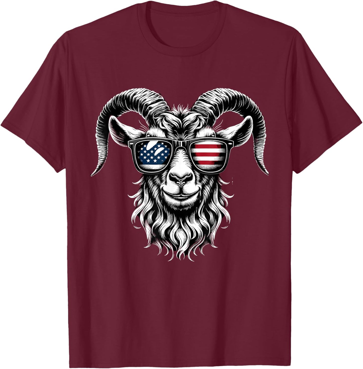 Patriotic Goat American Flag Sunglasses T-Shirt - T-Shirt | Maroon
