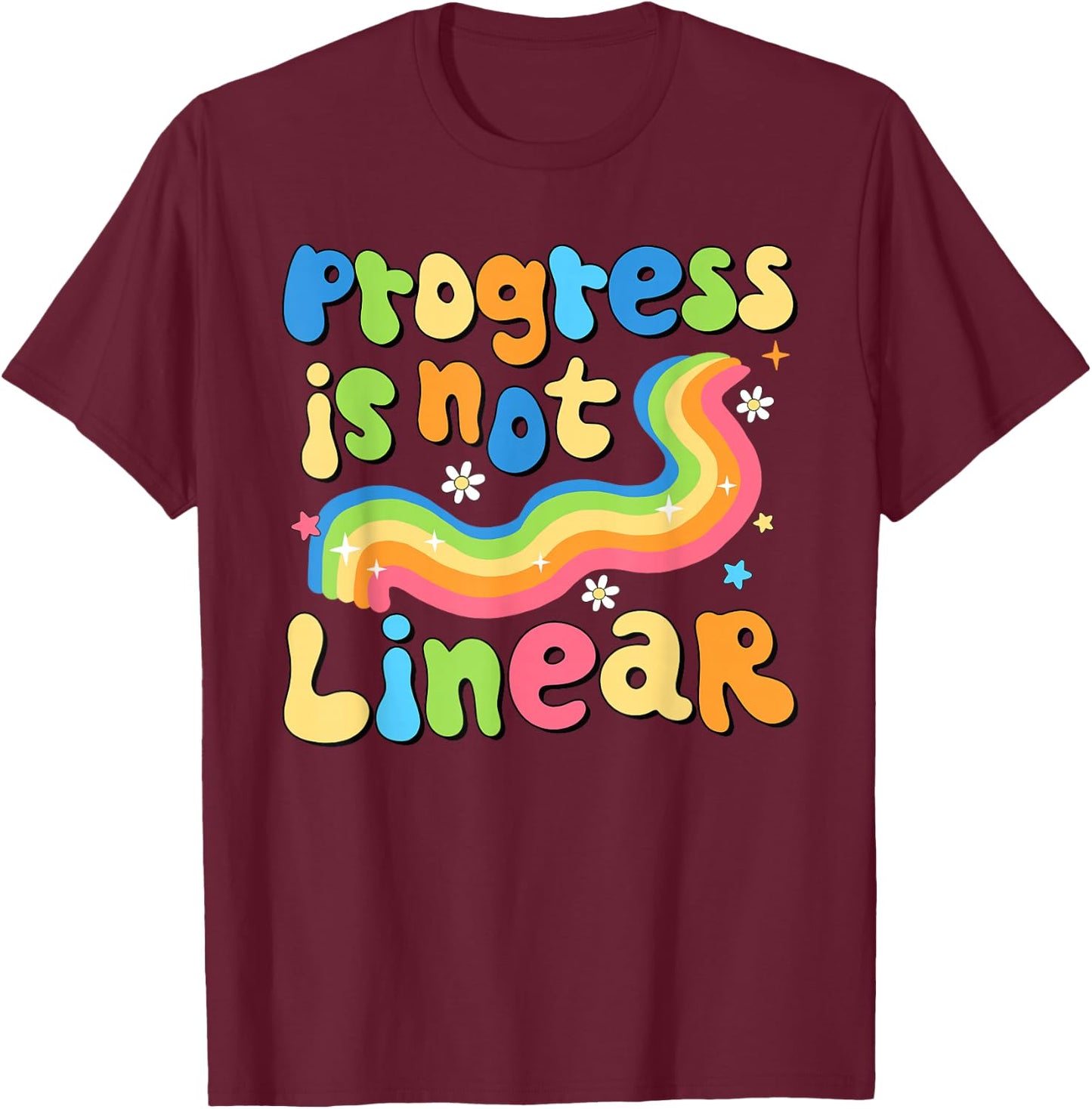 Progress Is Not Linear Groovy Special Education Teacher T-Shirt - T-Shirt | Maroon