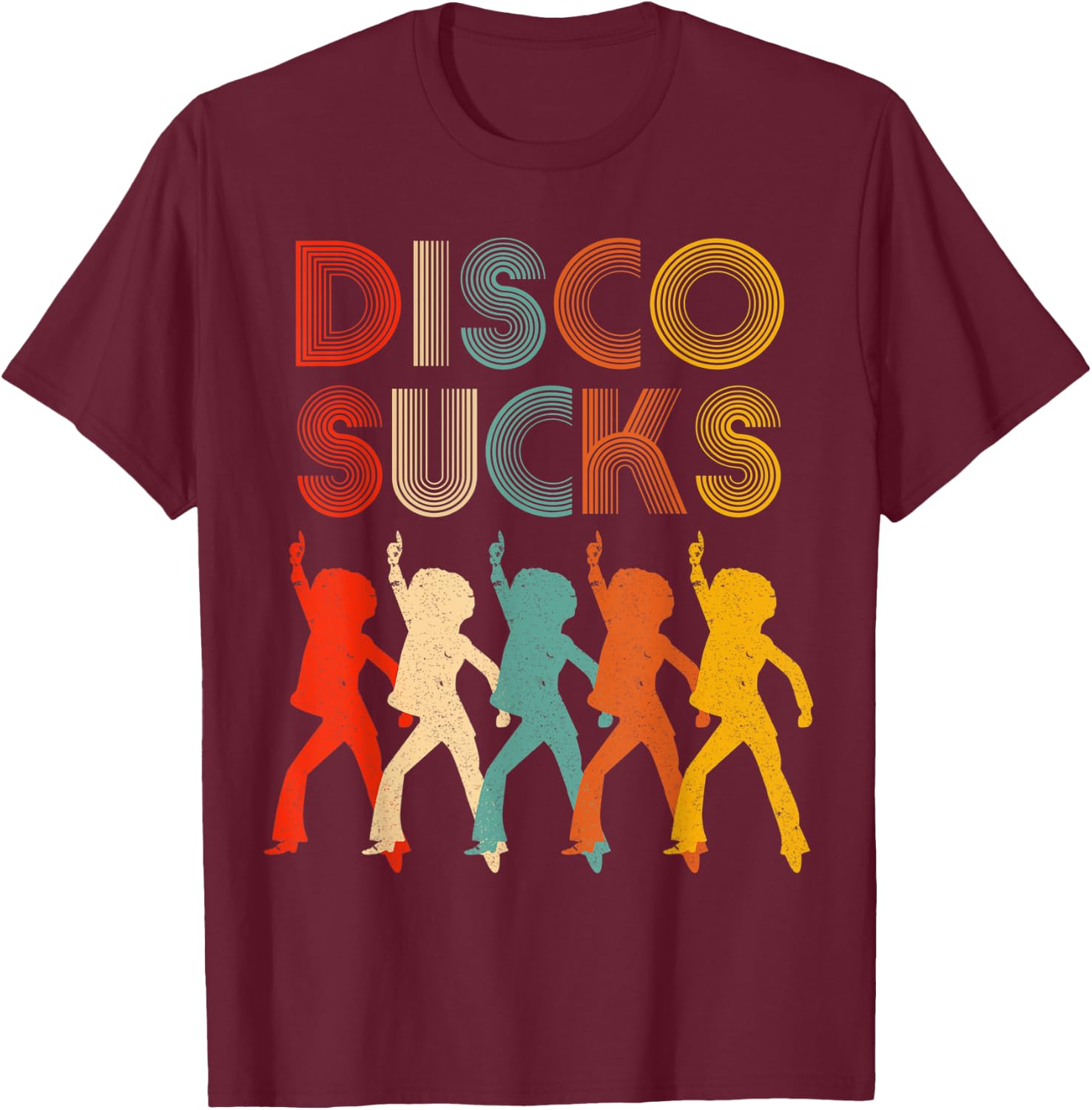 Retro Vintage 1970s Style Disco Dancer Moves Disco Sucks T-Shirt - T-Shirt | Maroon