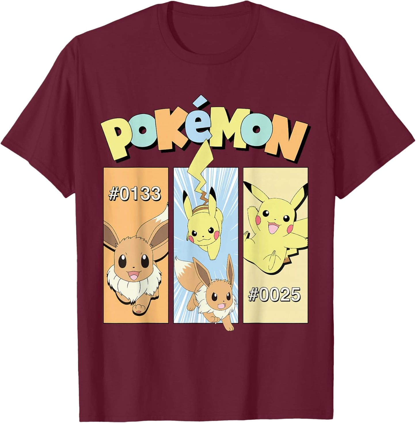 Pokémon - Pikachu and Eevee Character Panels T-Shirt - T-Shirt | Maroon