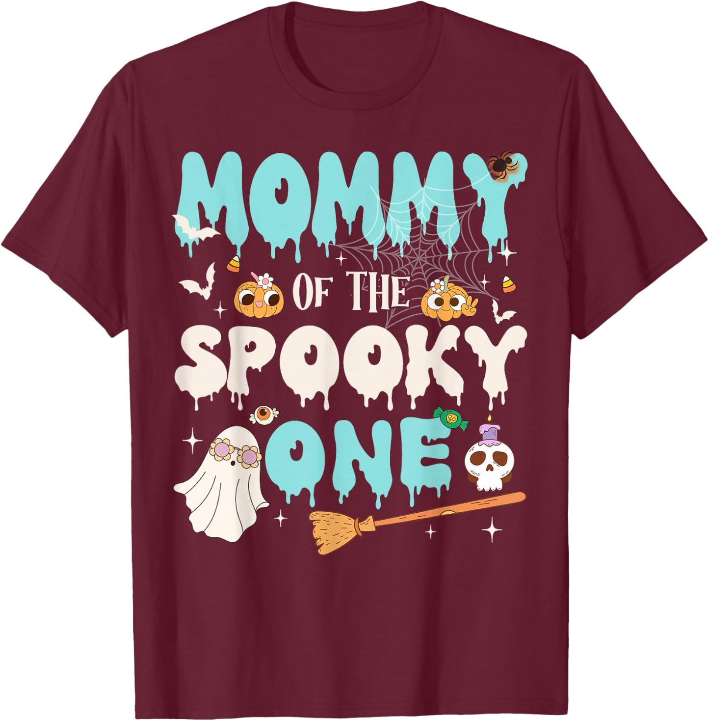 Mommy of The Spooky One Boy 1st Birthday Halloween Family T-Shirt - T-Shirt | Maroon