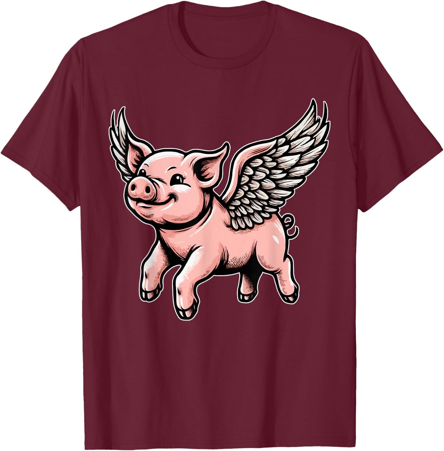 Flying Pig with Wings Dreamers Delight Pig Lovers Funny T-Shirt - T-Shirt | Maroon