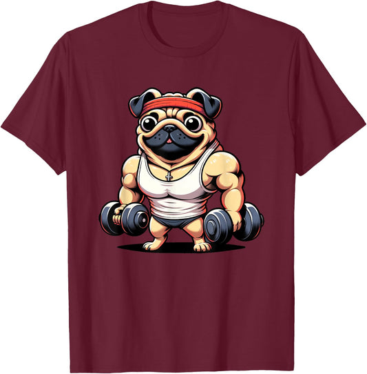 Pug Lifting Weights Dog Women Girls Kids T-Shirt - T-Shirt | Maroon