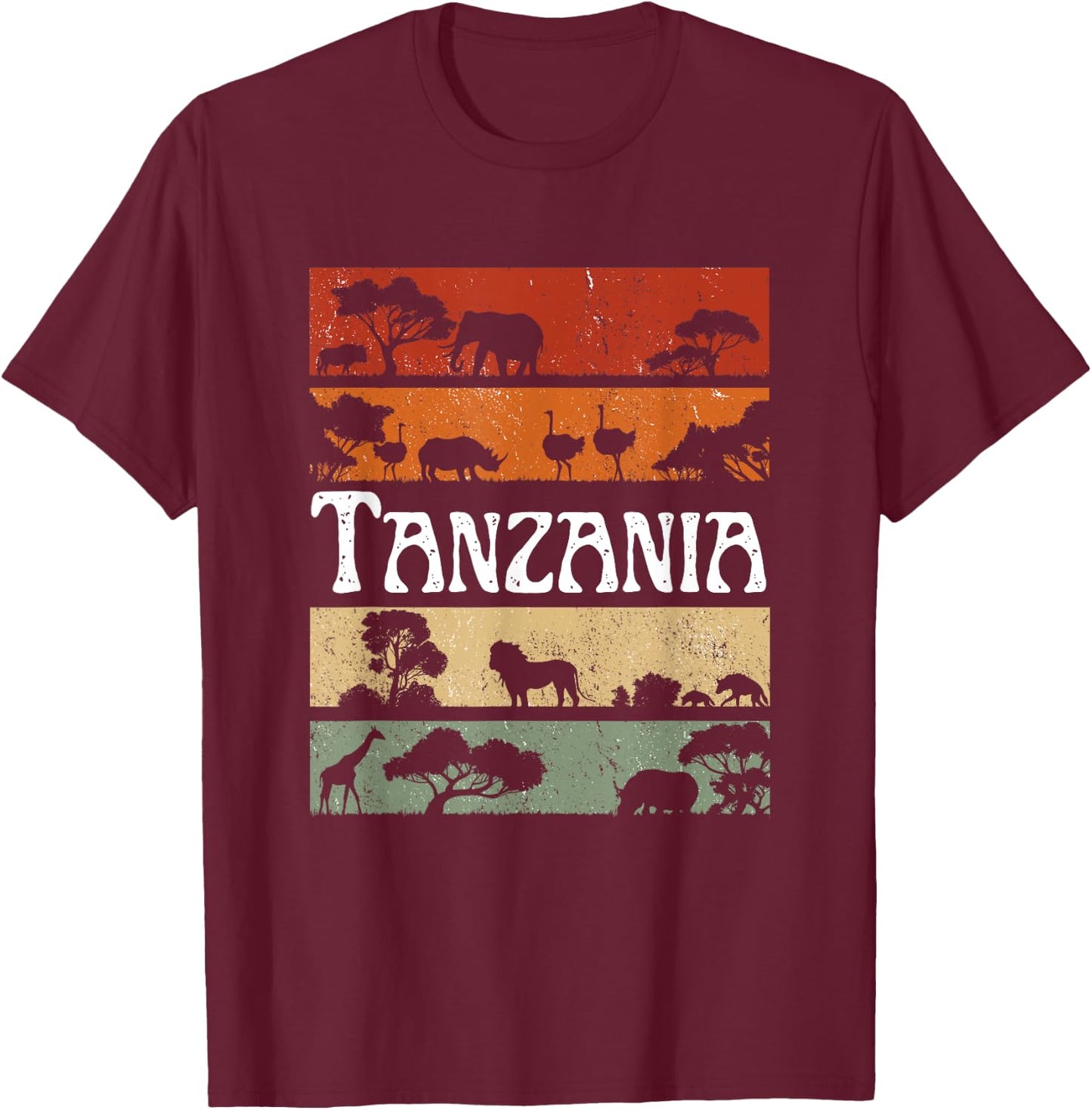 Retro Africa Tanzania Safari Travel Tanzania Tour T-Shirt - T-Shirt | Maroon