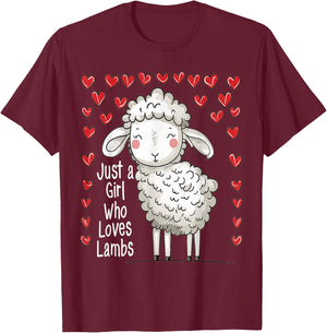 Cute Lamb Lovers Gift Girls Just A Girl Who Loves Lambs T-Shirt - T-Shirt | Maroon