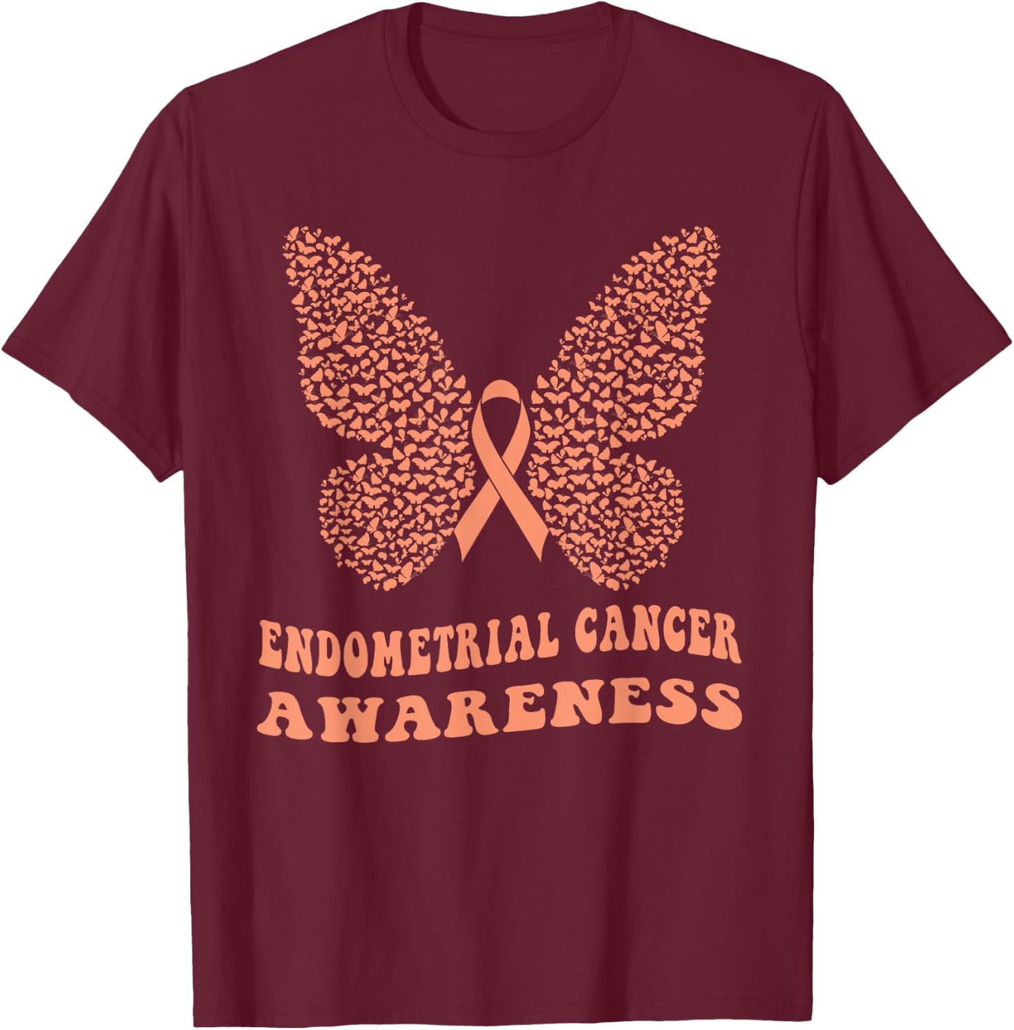Endometrial Cancer Peach Ribbon Uterine Cancer Awareness T-Shirt - T-Shirt | Maroon