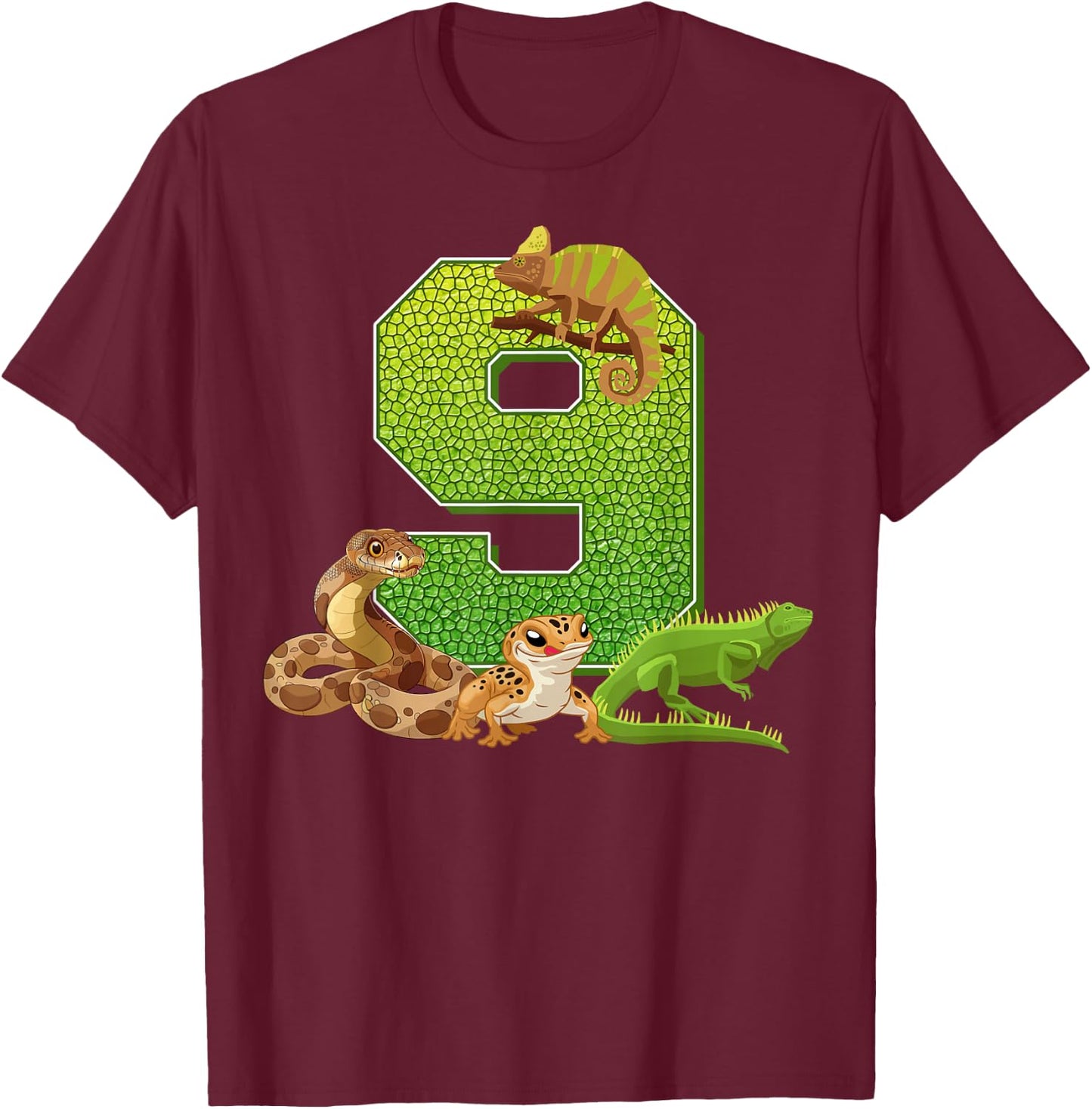 9 Bday Party 9 Years Old Reptile Animals T-Shirt - T-Shirt | Maroon