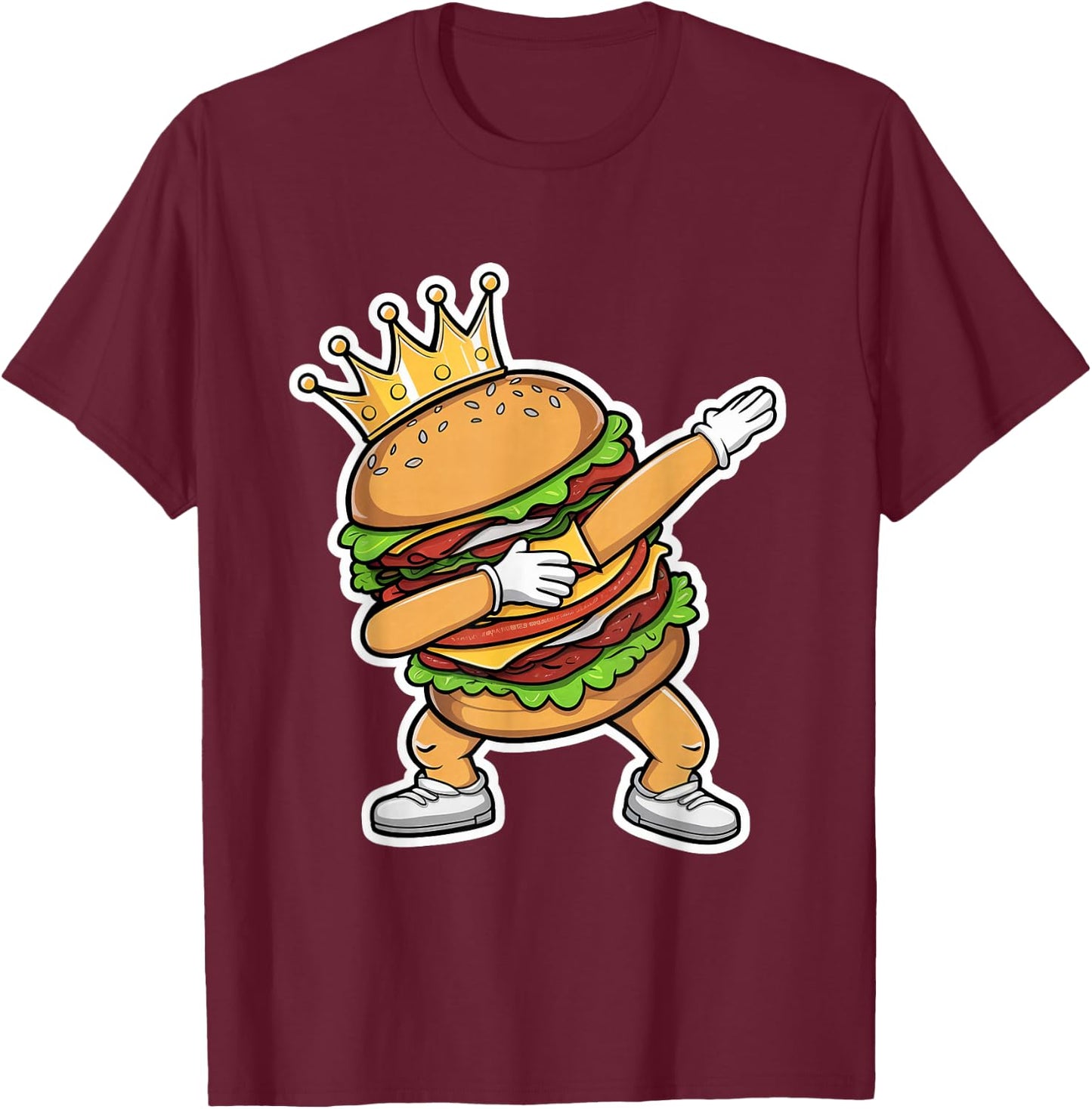 King of Burger Dab Dancing Funny Hamburger T-Shirt - T-Shirt | Maroon