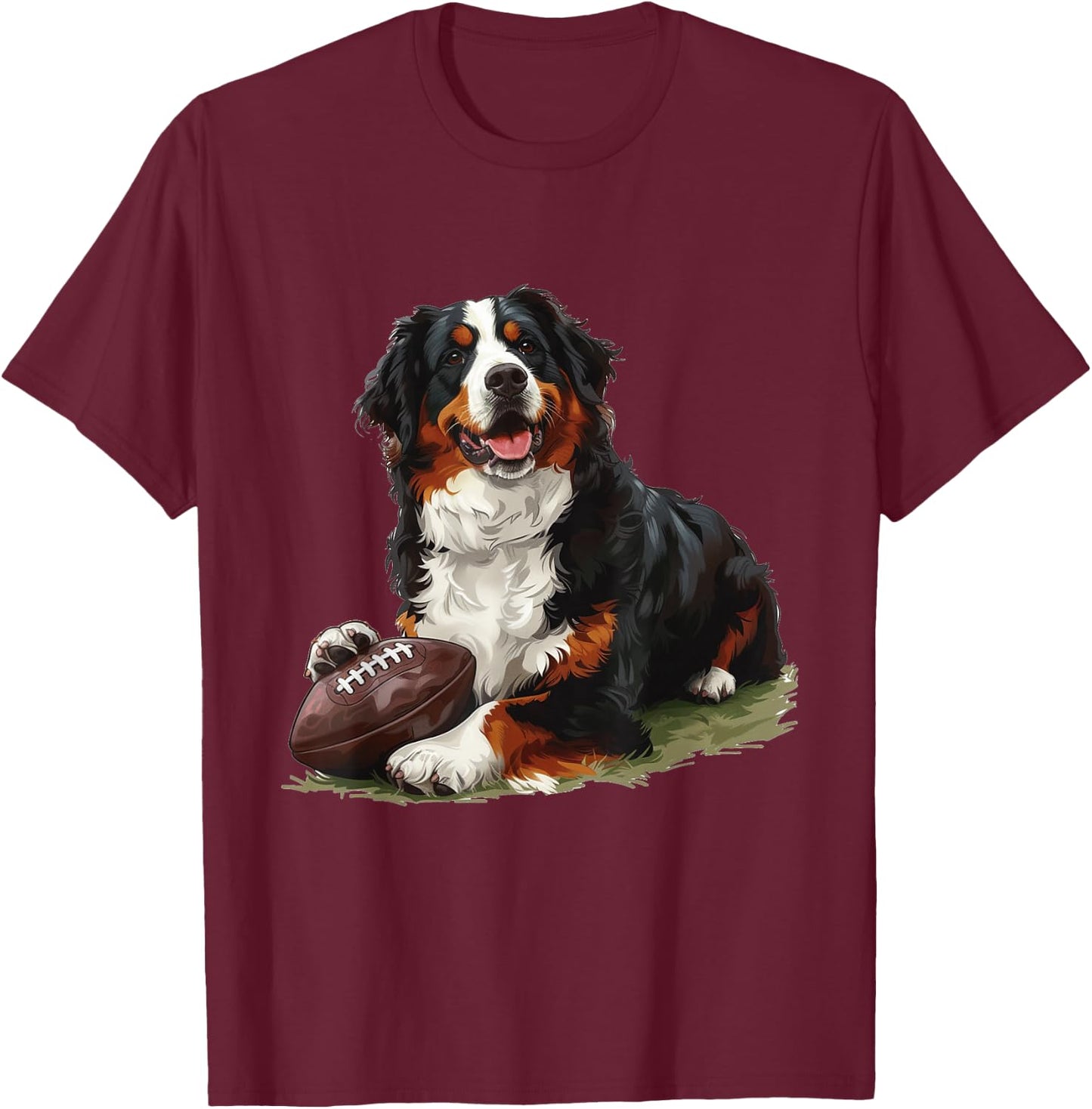Bernese Mountain Dog Football Sports Team Animal T-Shirt - T-Shirt | Maroon