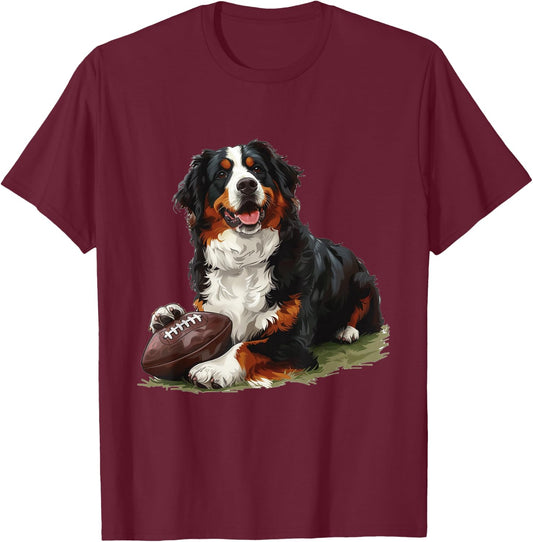 Bernese Mountain Dog Football Sports Team Animal T-Shirt - T-Shirt | Maroon