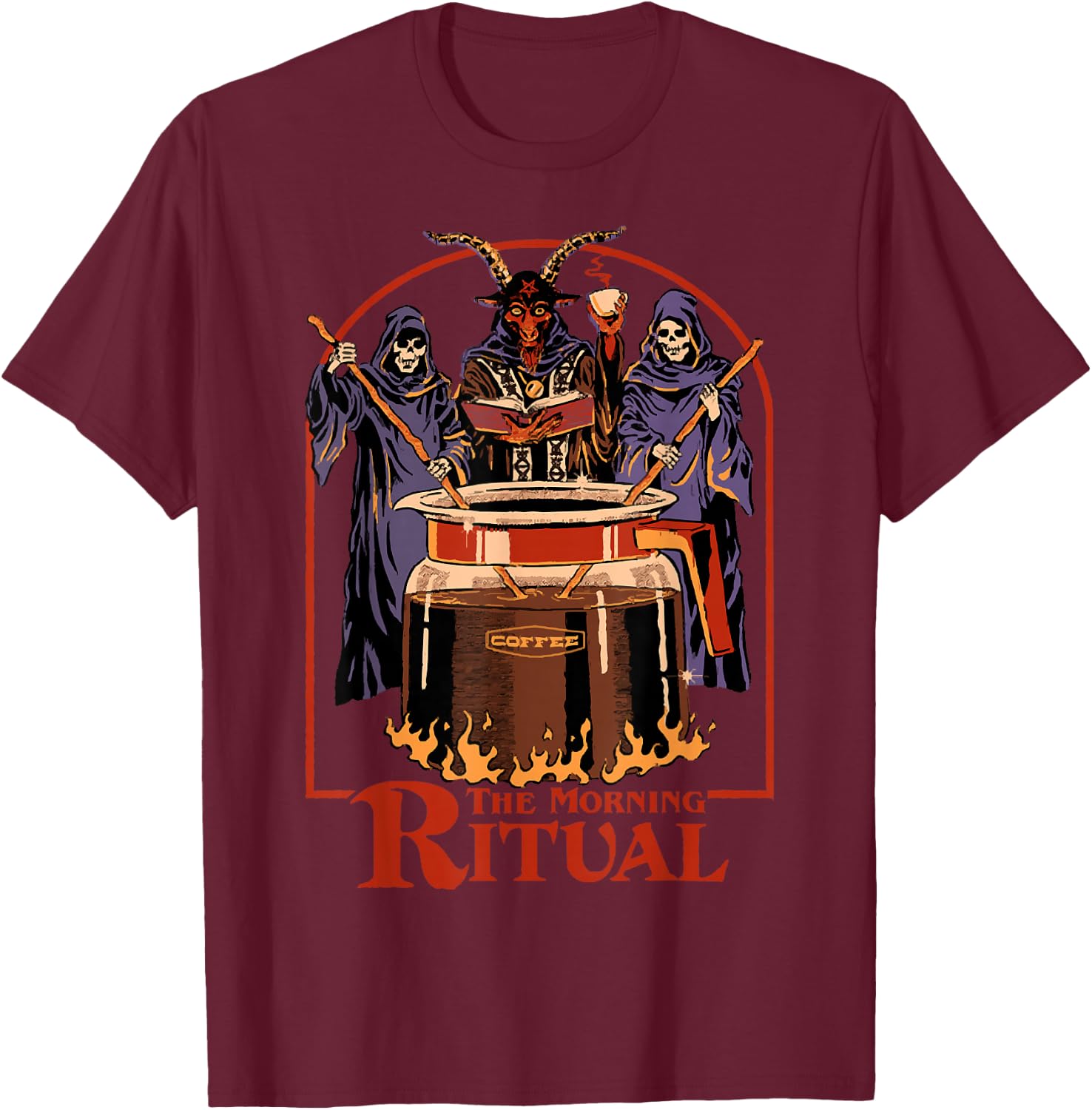 Halloween Satan Skeleton The Morning Ritual Coffee Lovers T-Shirt - T-Shirt | Maroon