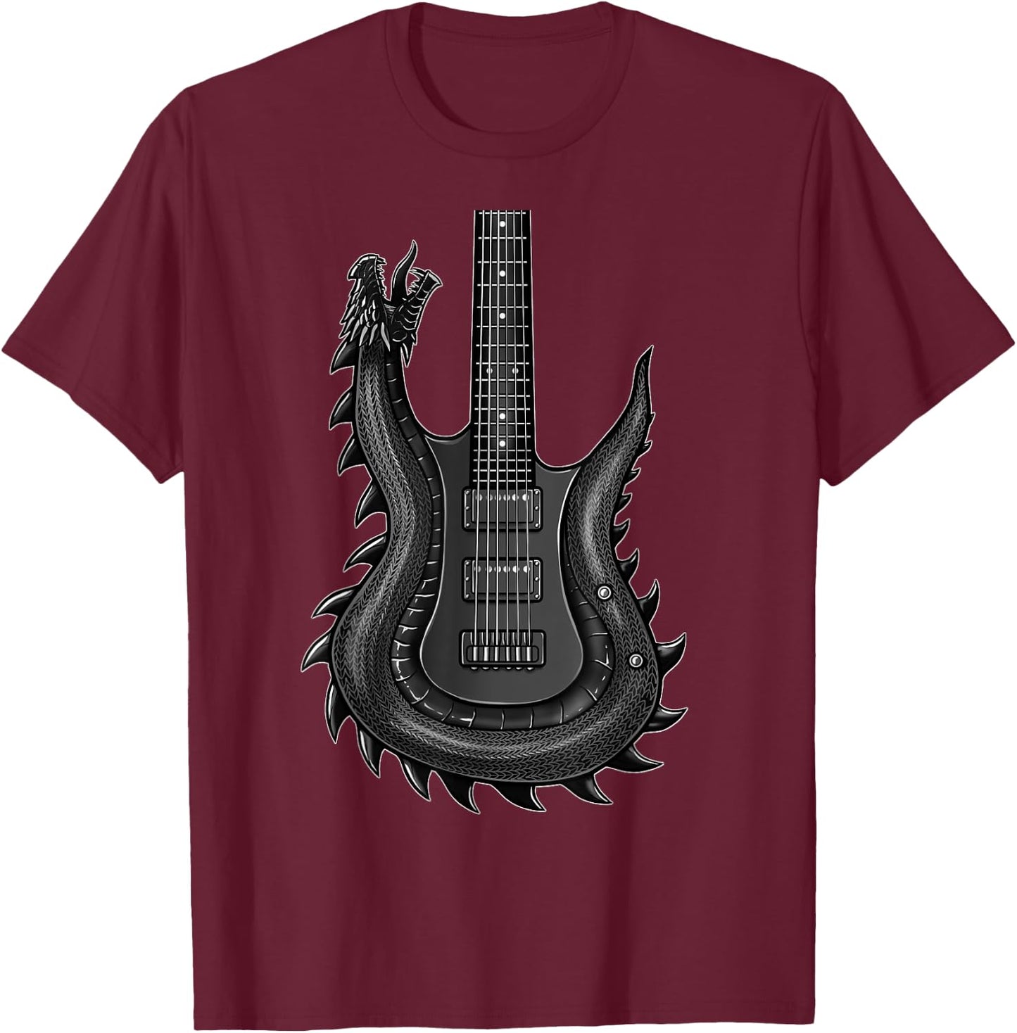 Cool Dragon Guitar Shirt Concert Band Rock And Roll T-Shirt - T-Shirt | Maroon