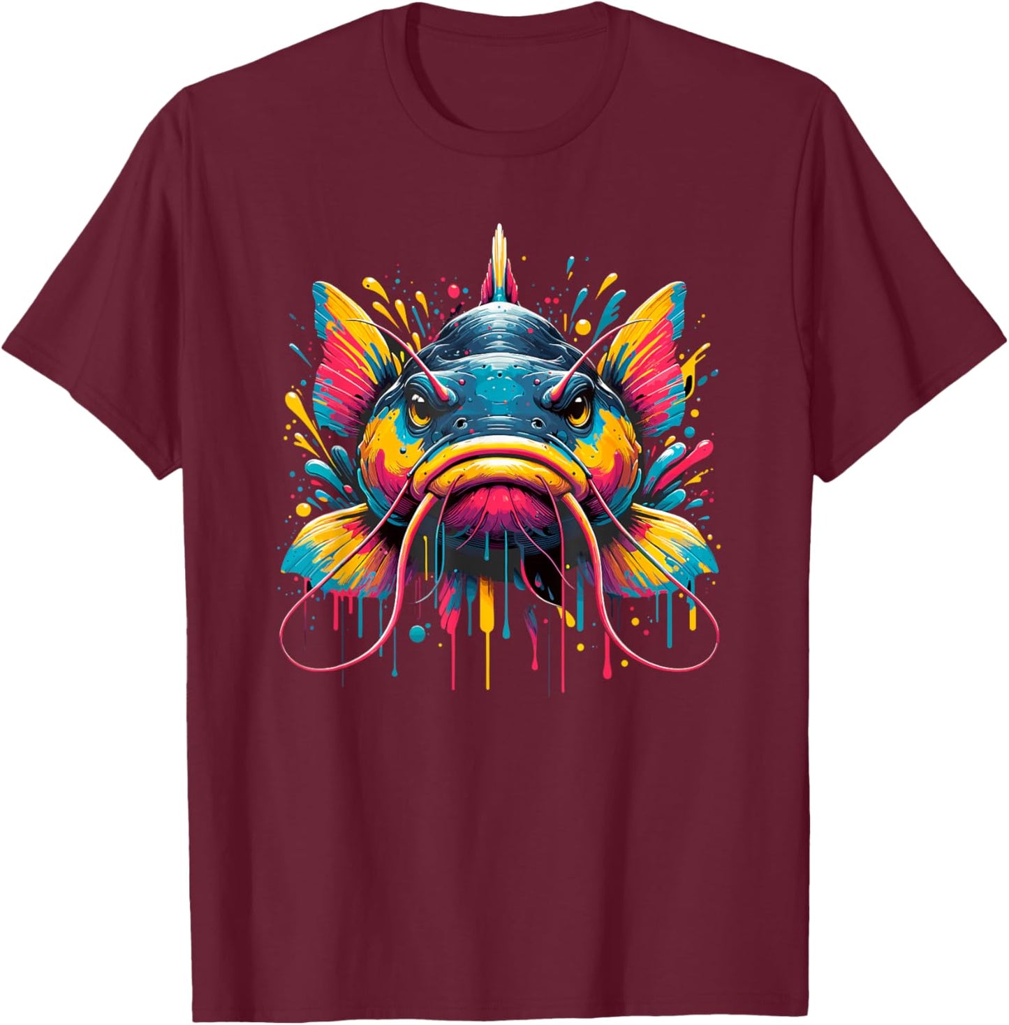Splash Art Catfish Fish Catfishes T-Shirt - T-Shirt | Maroon