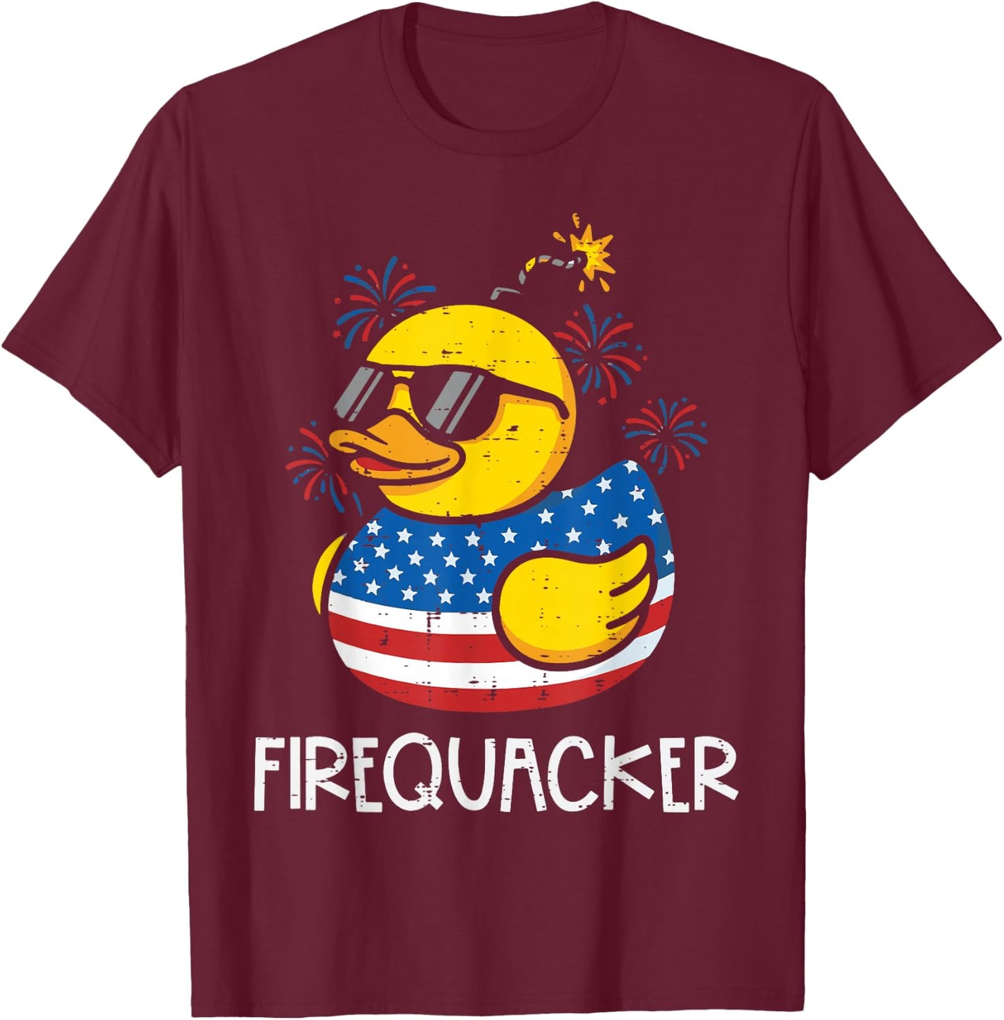 4th of July Duck Firequacker US Flag Cute Men Women Kids T-Shirt - T-Shirt | Maroon