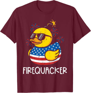 4th of July Duck Firequacker US Flag Cute Men Women Kids T-Shirt - T-Shirt | Maroon