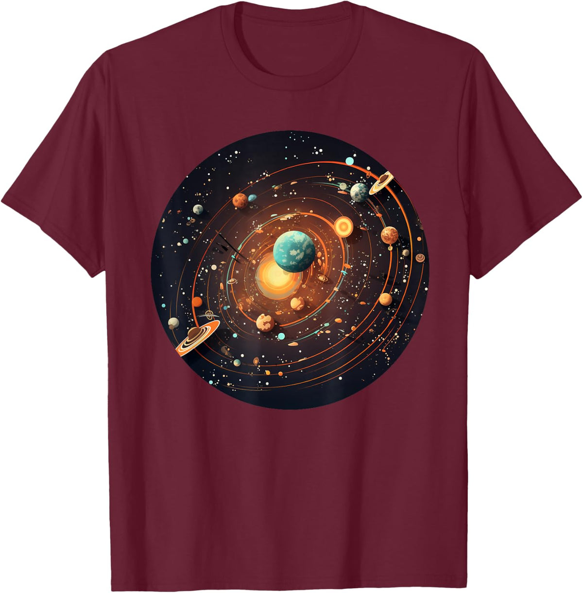 Cool planets and sun for Kuiper belt lovers T-Shirt - T-Shirt | Maroon