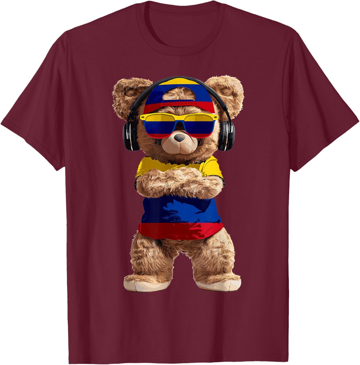 Colombia Flag Souvenirs Bear Outfit Products Colombian T-Shirt - T-Shirt | Maroon