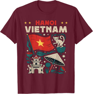 Hanoi Vietnam Flag Vietnamese Travel Souvenir T-Shirt - T-Shirt | Maroon