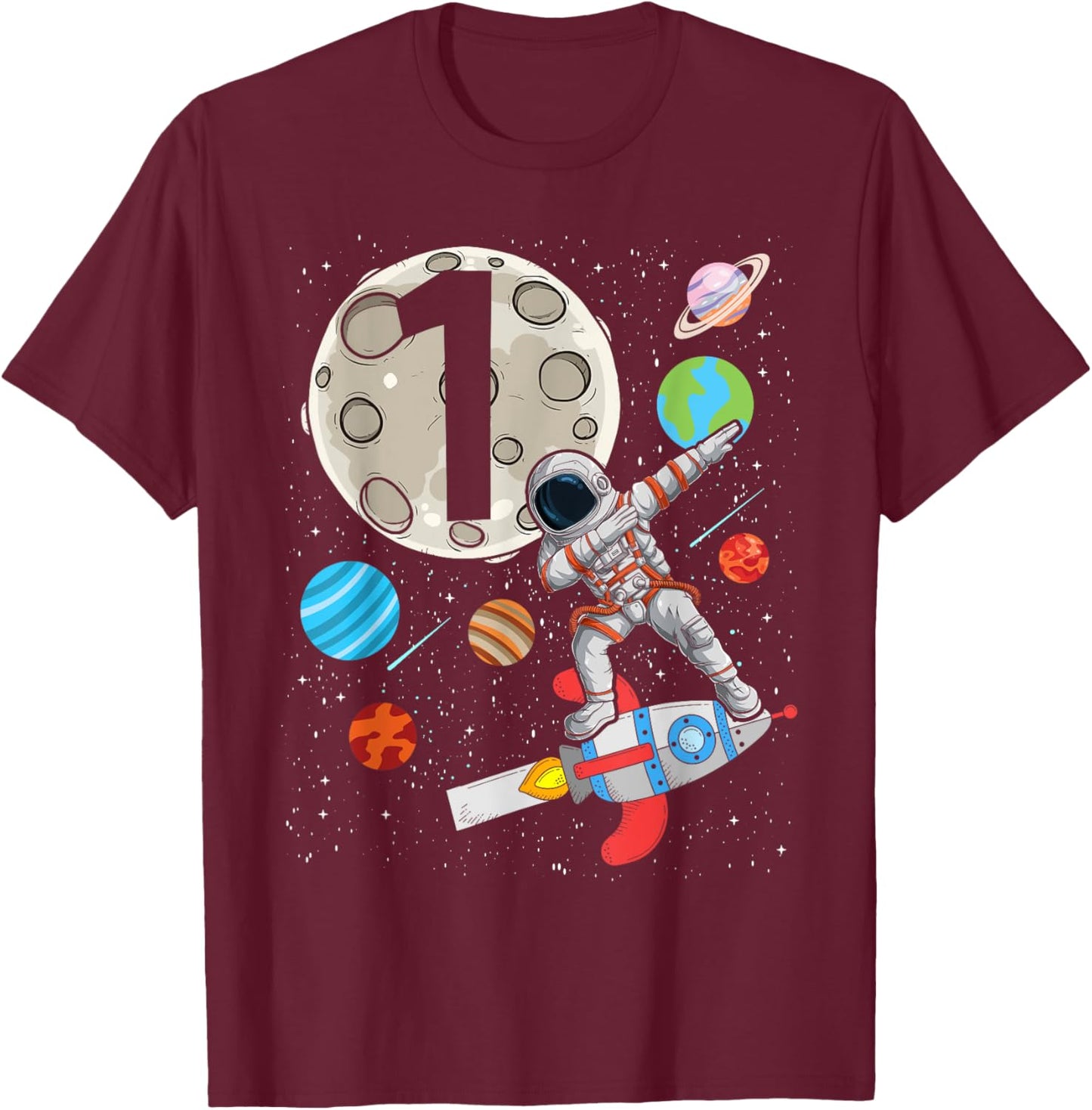 1 Years Old Birthday Boy Astronaut 1st Birthday T-Shirt - T-Shirt | Maroon