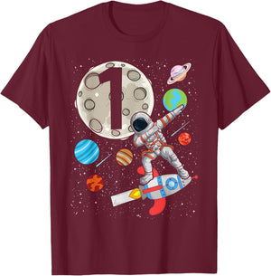 1 Years Old Birthday Boy Astronaut 1st Birthday T-Shirt - T-Shirt | Maroon
