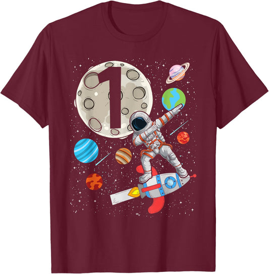 1 Years Old Birthday Boy Astronaut 1st Birthday T-Shirt - T-Shirt | Maroon