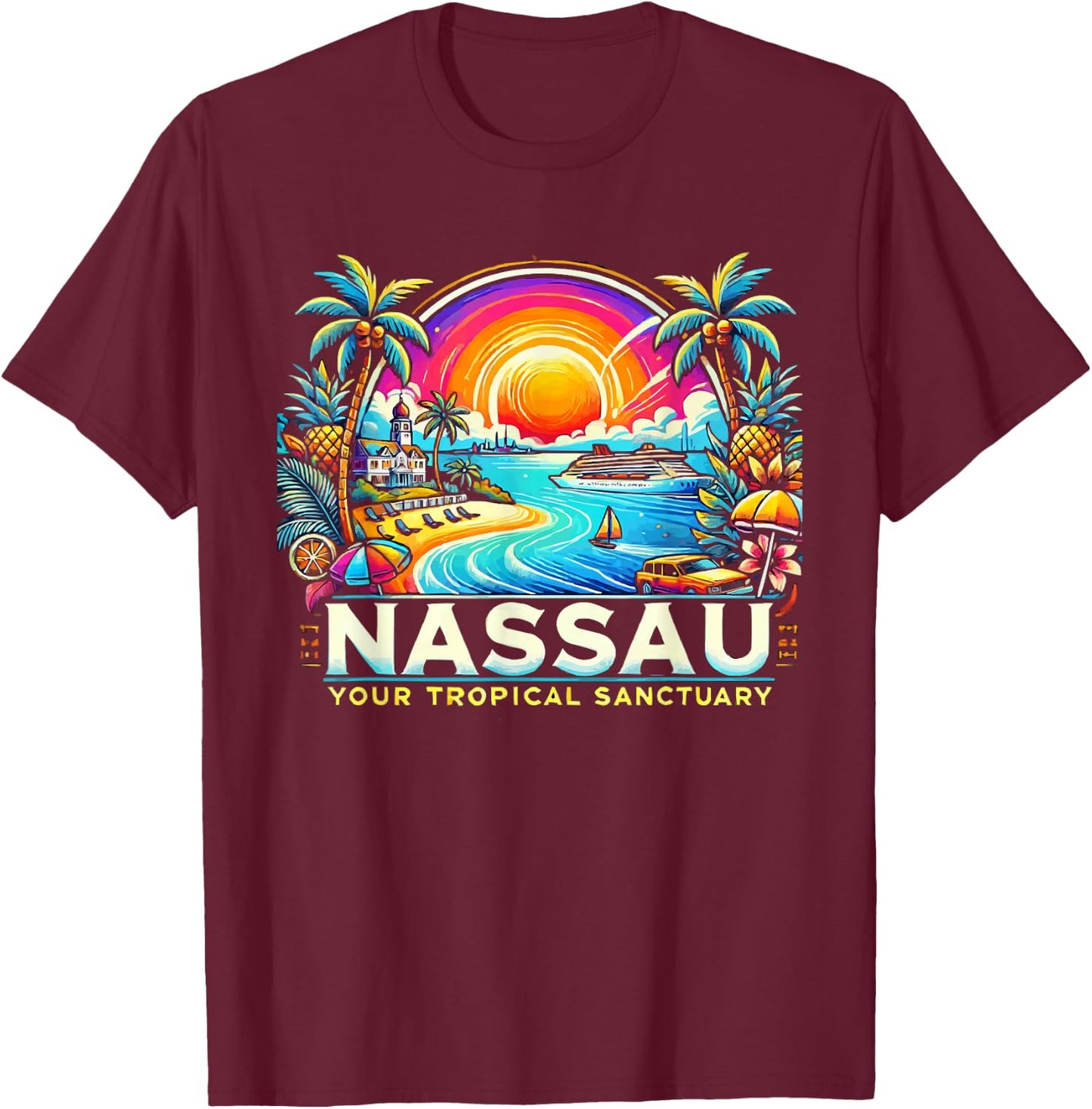Nassau Bahamas Travel Vacation Beach I Love Nassau T-Shirt - T-Shirt | Maroon