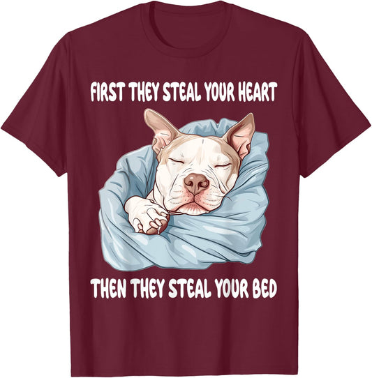 Pitbull Sleeping Pajamas Nightgown T-Shirt - T-Shirt | Maroon