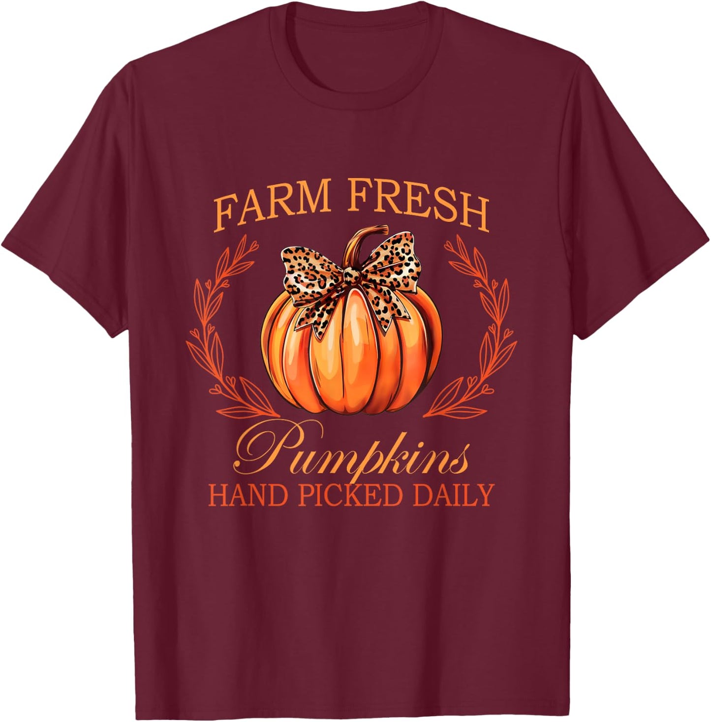 Farm Fresh Pumpkin Patch Coquette Bow Autumn Halloween Funny T-Shirt - T-Shirt | Maroon