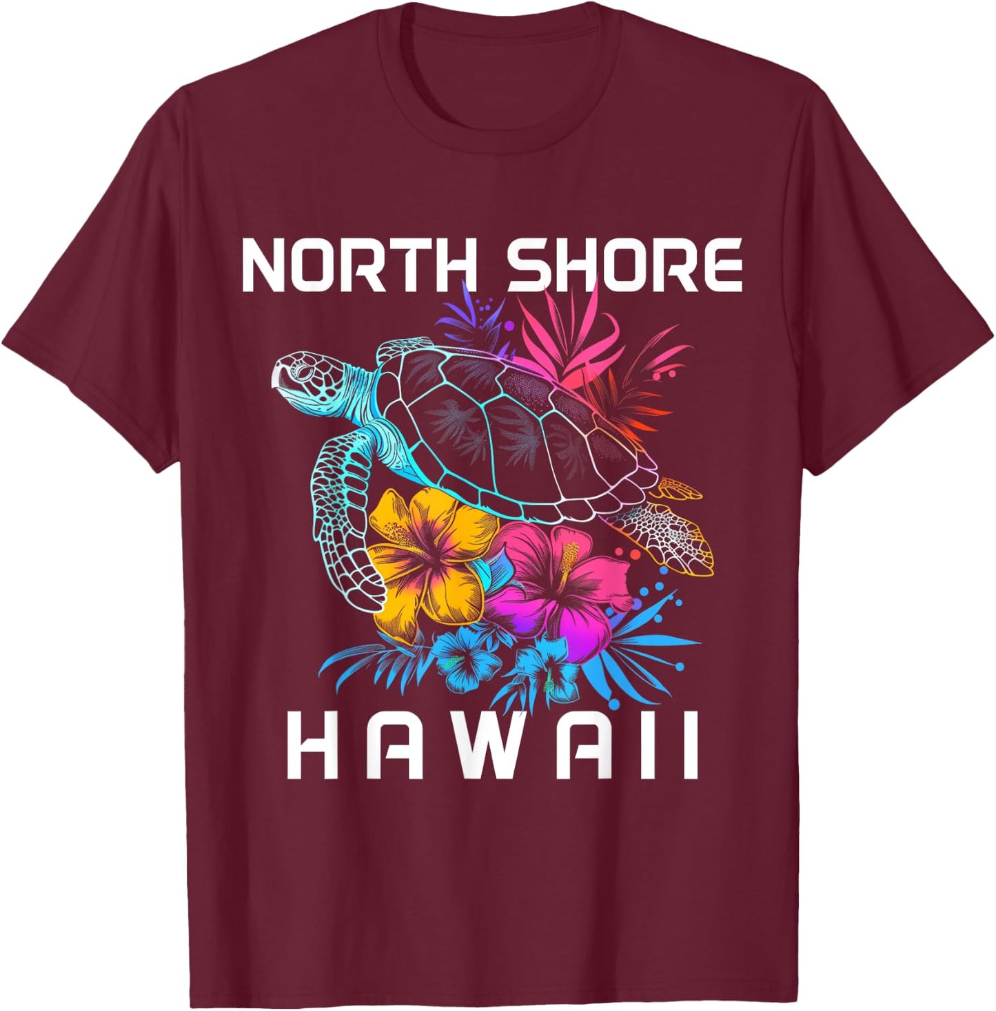 North Shore Hawaii Sea Turtle Hawaiian Diving Surfer T-Shirt - T-Shirt | Maroon