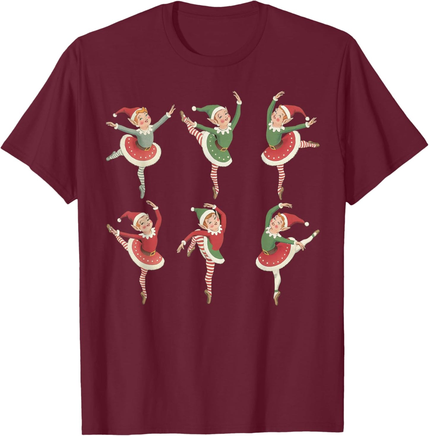 Elf Vintage Dancer Funny Christmas Ballet T-Shirt - T-Shirt | Maroon