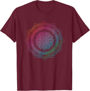 Sacred Geometry Boho Spiritual Yoga Flow Prana Art Mandala T-Shirt - T-Shirt | Maroon