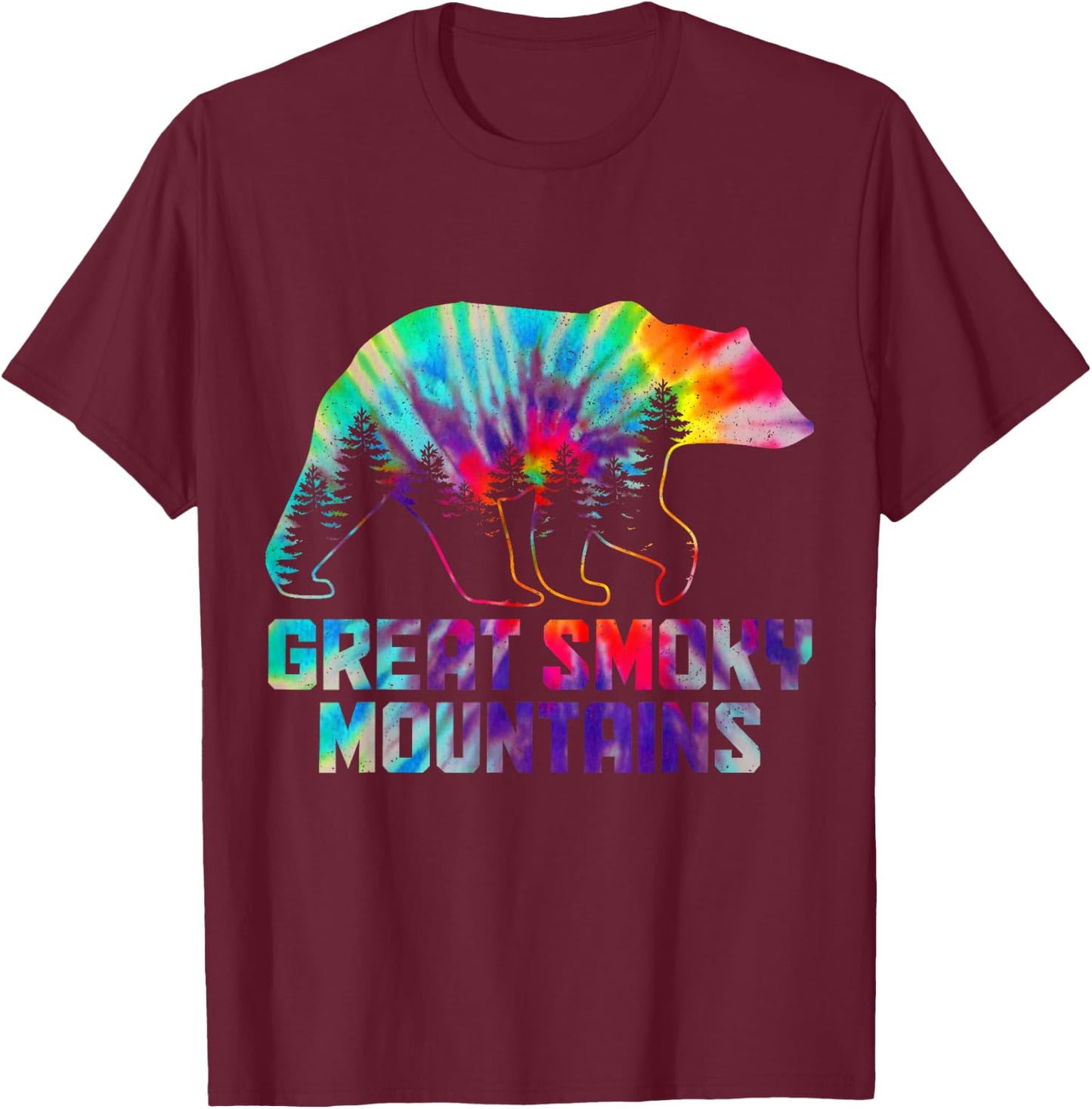 Great Smoky Mountains Tennessee Bear Grizzly Tie Dye Vintage T-Shirt - T-Shirt | Maroon