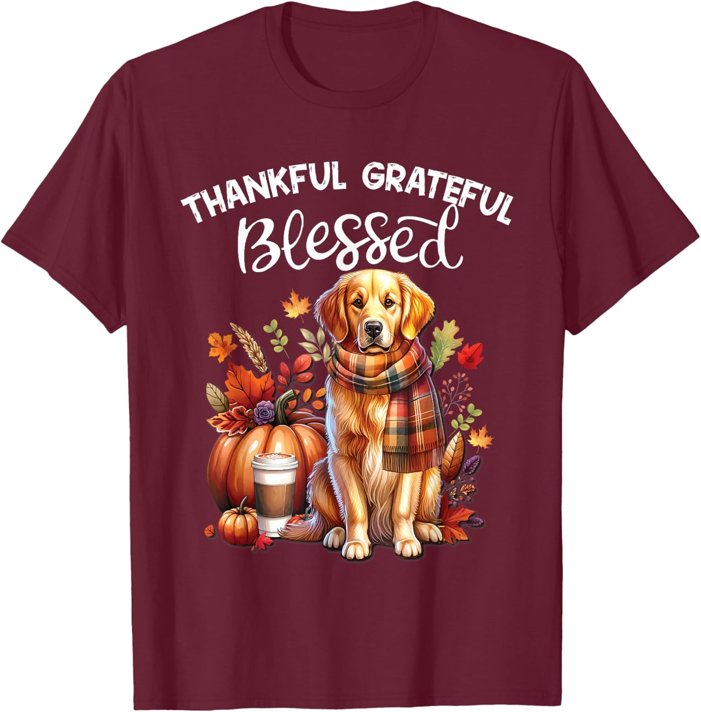 Golden Retriever Dog pumpkin spice Happy Fall Yall autumn T-Shirt - T-Shirt | Maroon