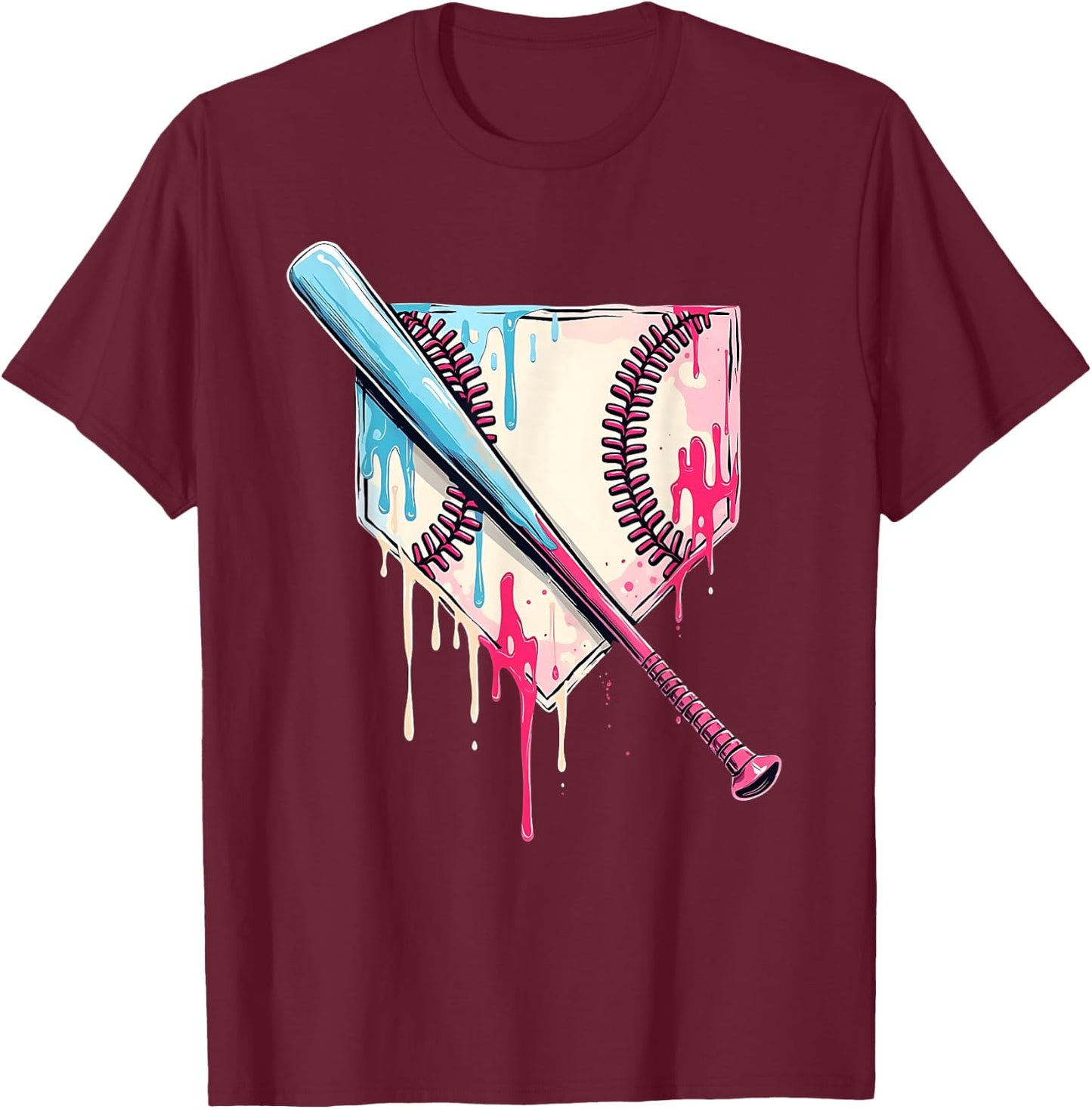 Cool Sport Baseball Home Plate Drip With Sprinkles Drip T-Shirt - T-Shirt | Maroon