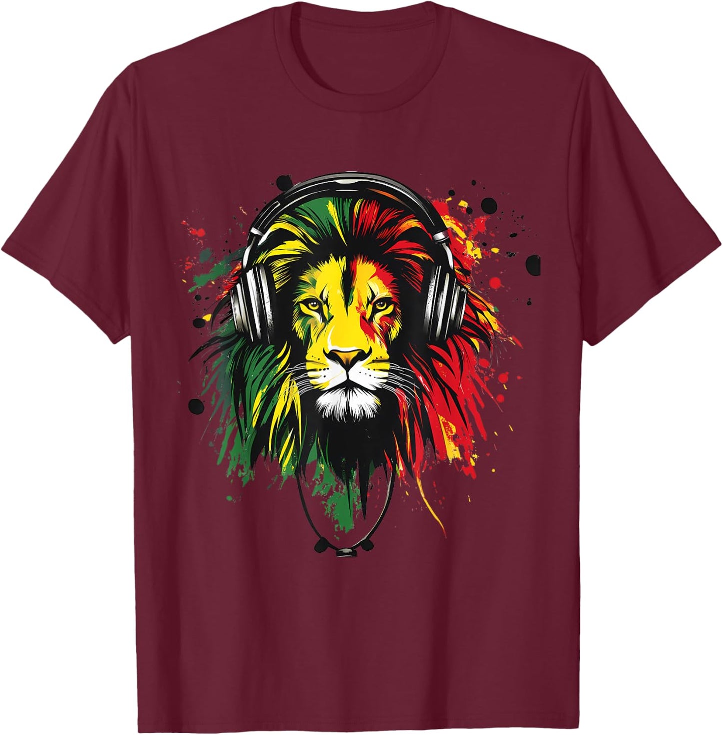 Rasta Reggae Music DJ Lion Of Judah Rastafarian Roots T-Shirt - T-Shirt | Maroon