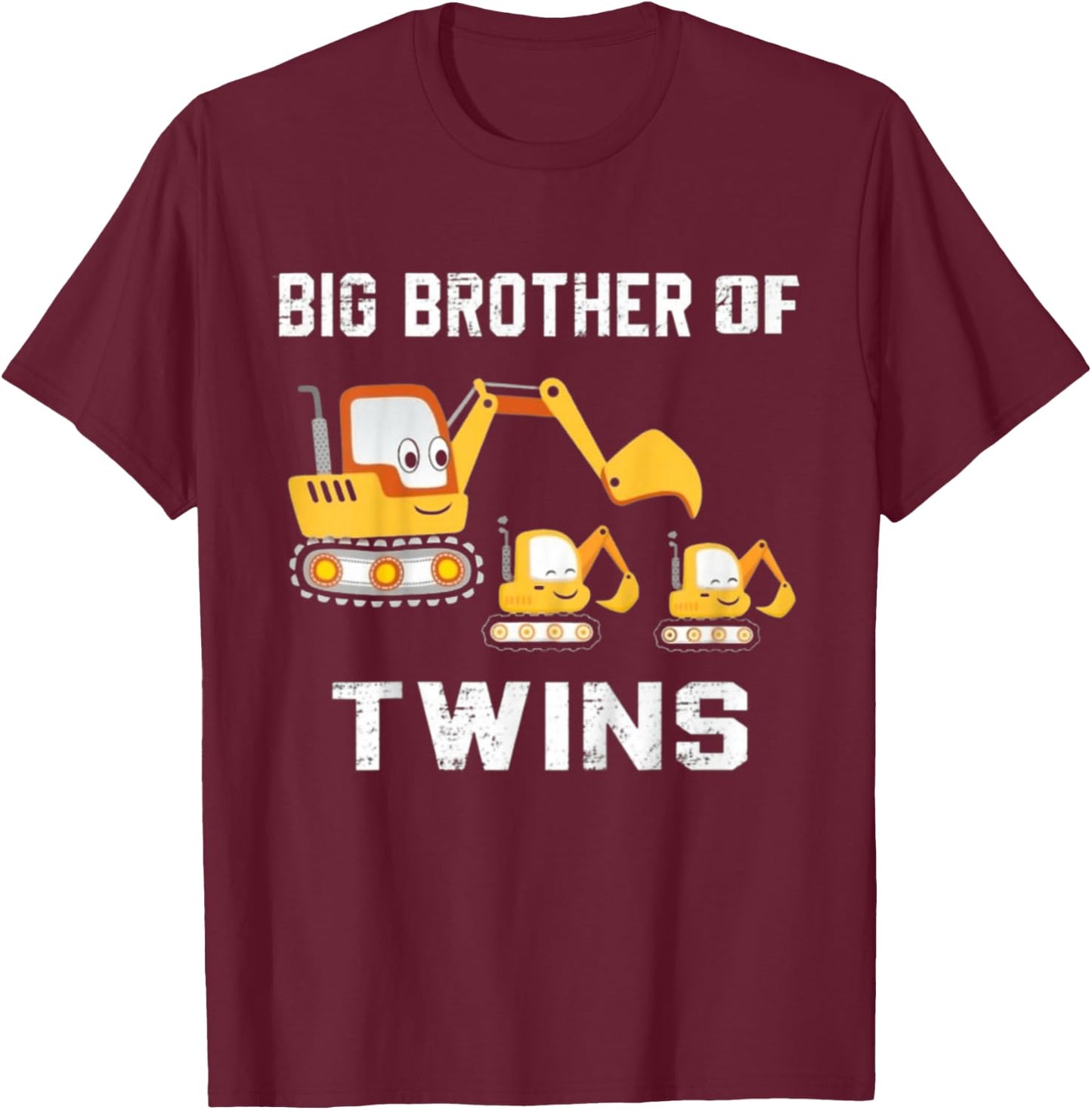 Kids Big brother Of Twins 2026 Construction Excavator Toddlers T-Shirt - T-Shirt | Maroon