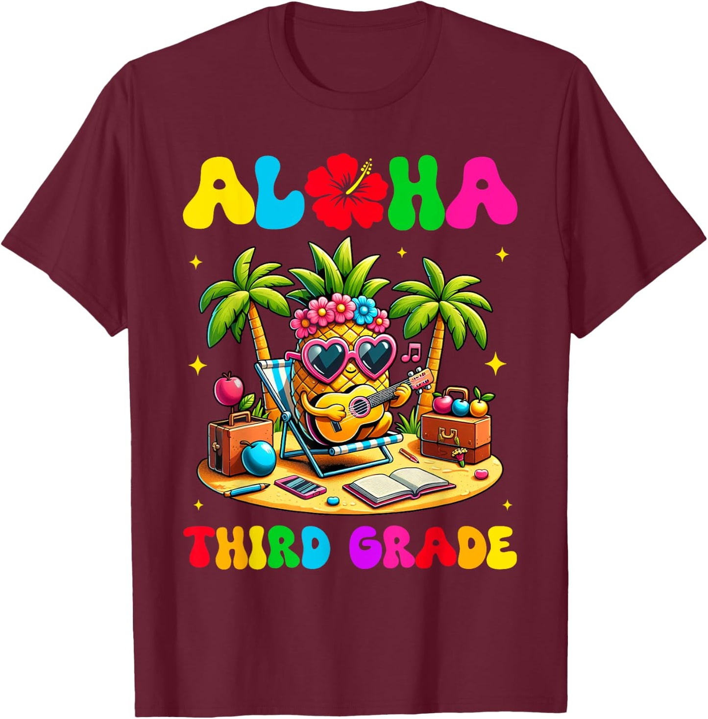 Aloha Third Grade Pineapple Hawaii Back to School Kids Girl T-Shirt - T-Shirt | Maroon