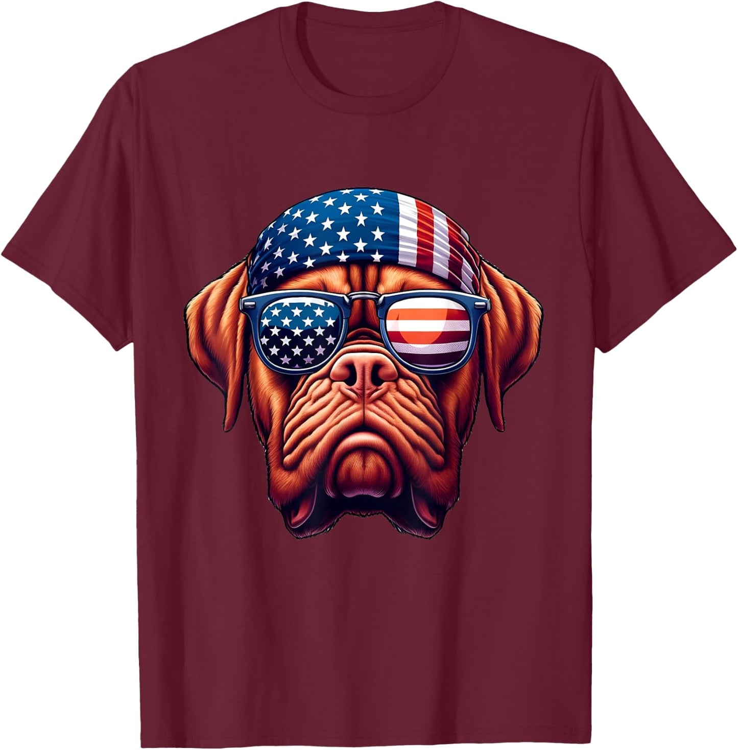 Patriotic Dogue de Bordeaux Dog US Flag Independence Day T-Shirt - T-Shirt | Maroon