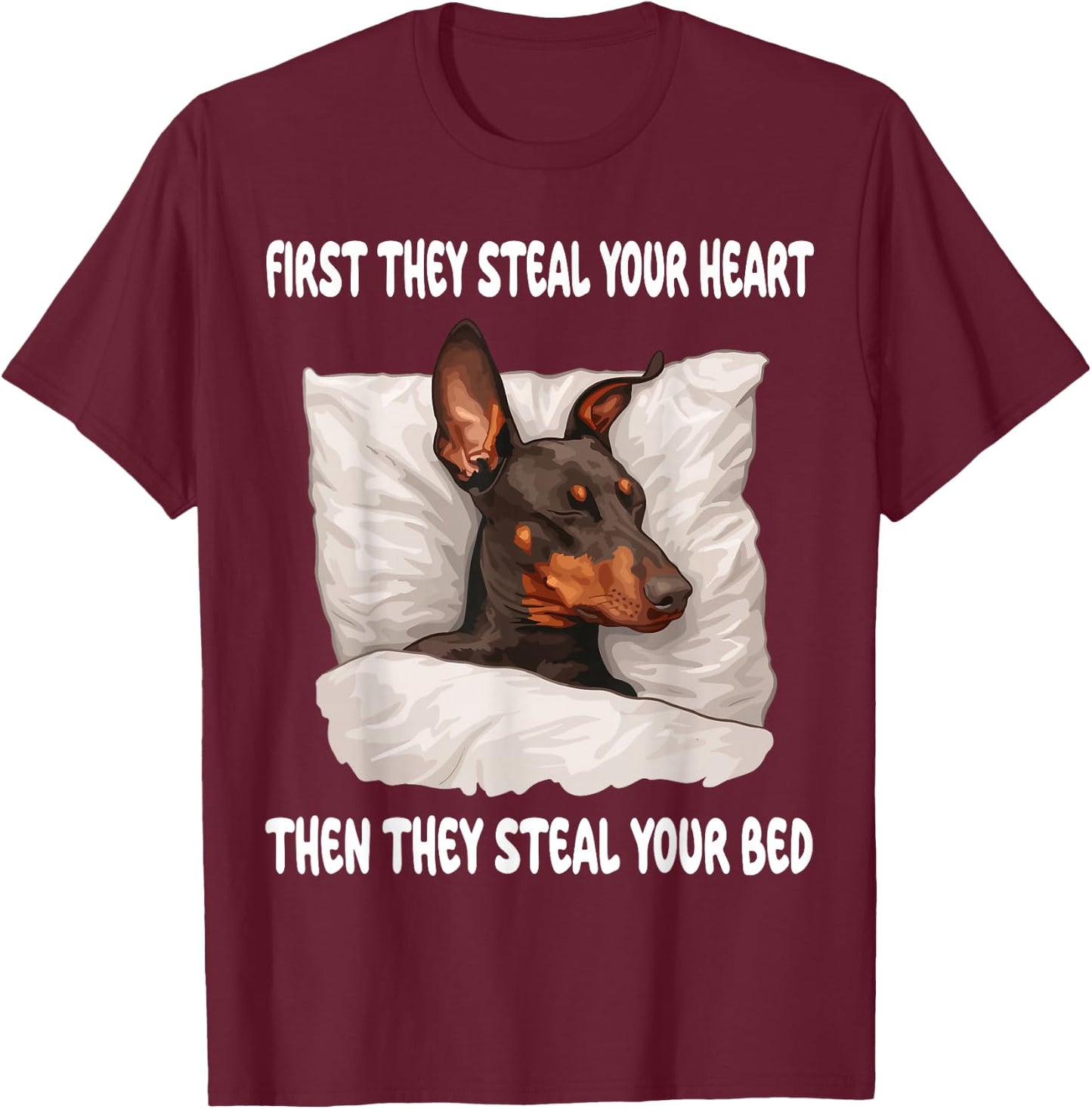 Doberman Pinscher Sleeping Pajamas Nightgown T-Shirt - T-Shirt | Maroon