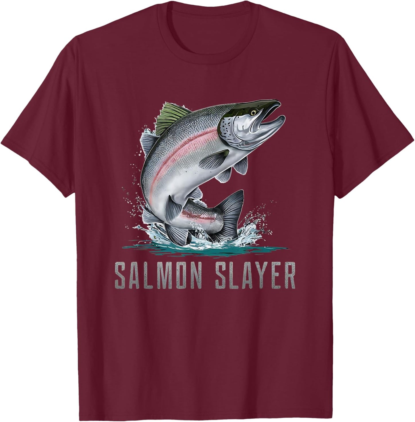 Salmon Slayer Fishing T-Shirt - T-Shirt | Maroon