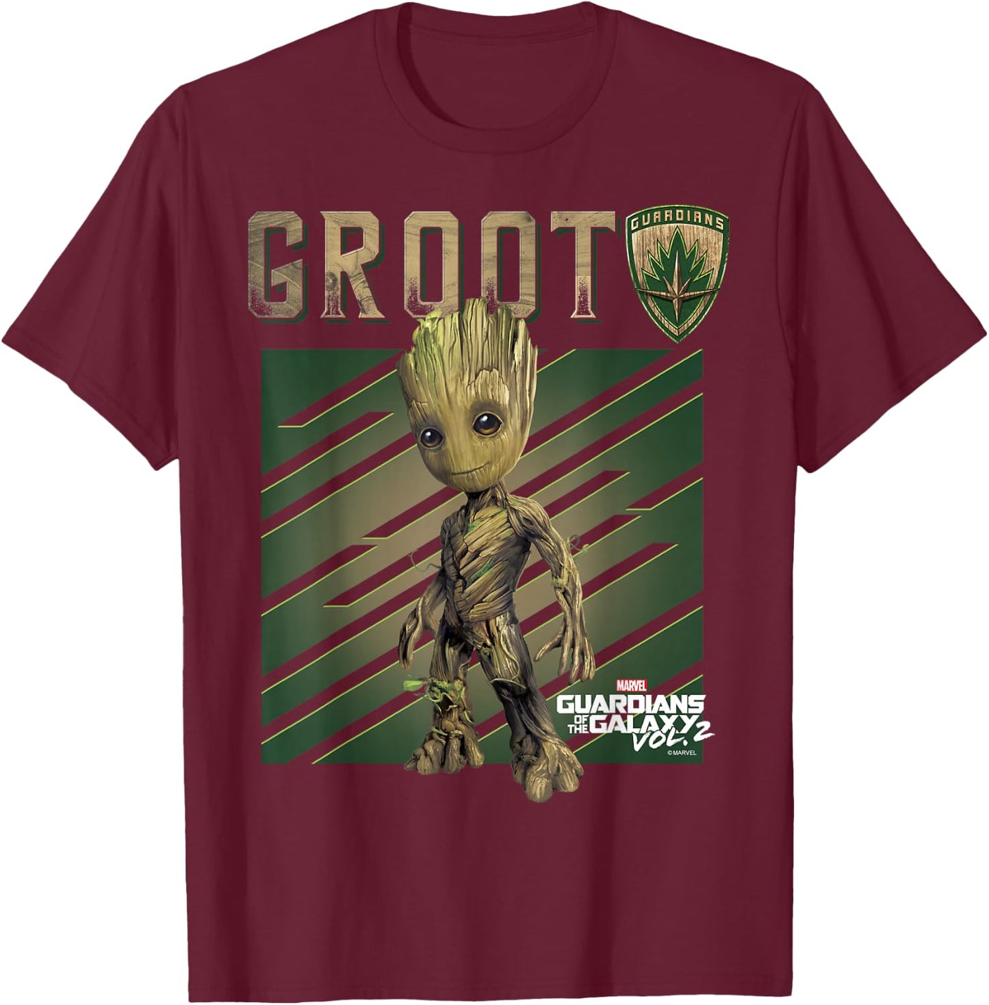 Marvel Guardians of The Galaxy Vol 2 Baby Groot Shield T-Shirt - T-Shirt | Maroon