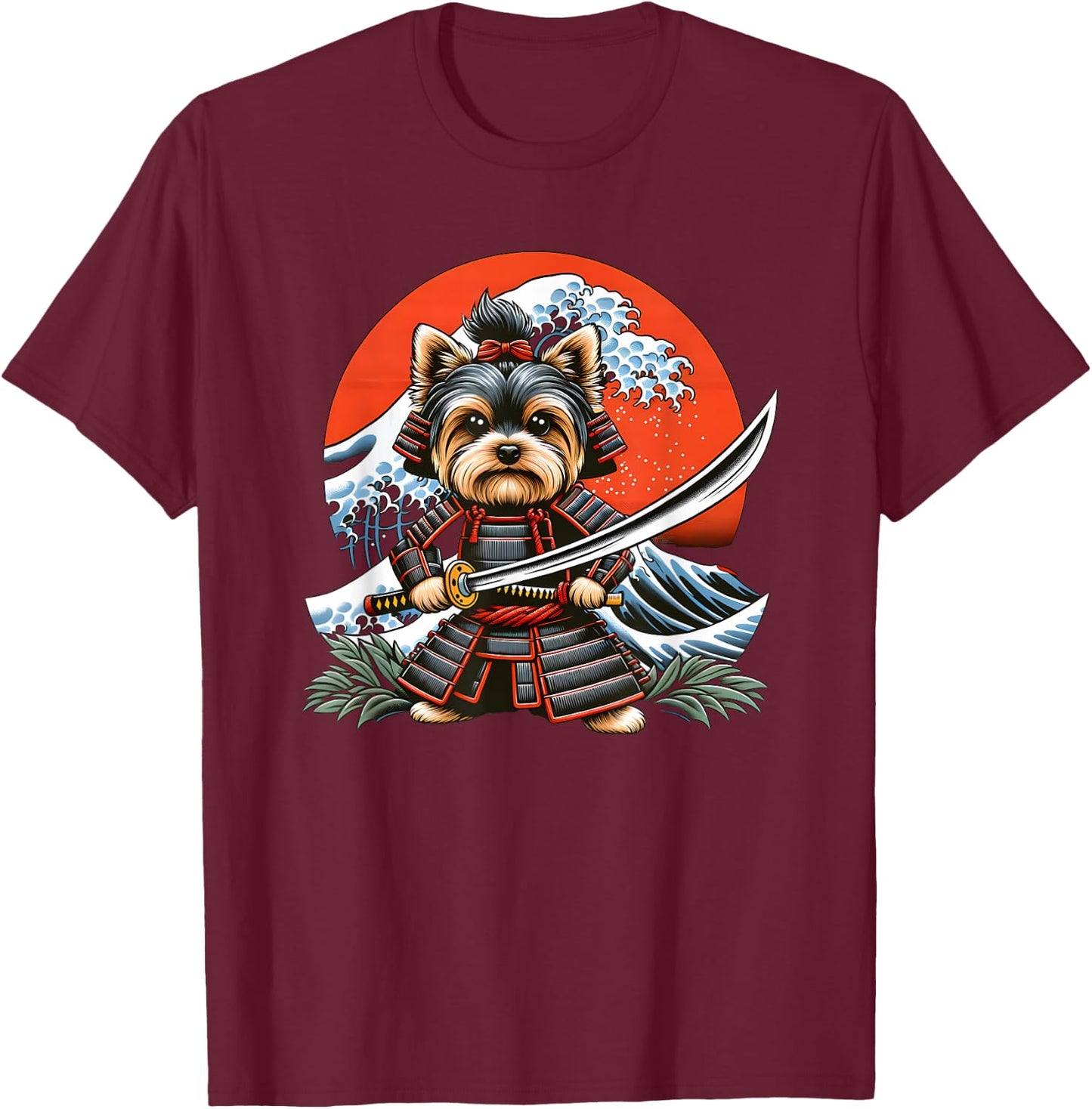 Otaku Yorkie dog Samurai Men Women Girls Kids T-Shirt - T-Shirt | Maroon