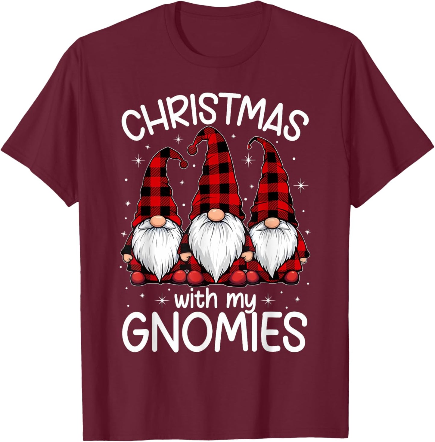 Christmas With My Gnomies Xmas Family Gnome Red Black Plaid T-Shirt - T-Shirt | Maroon