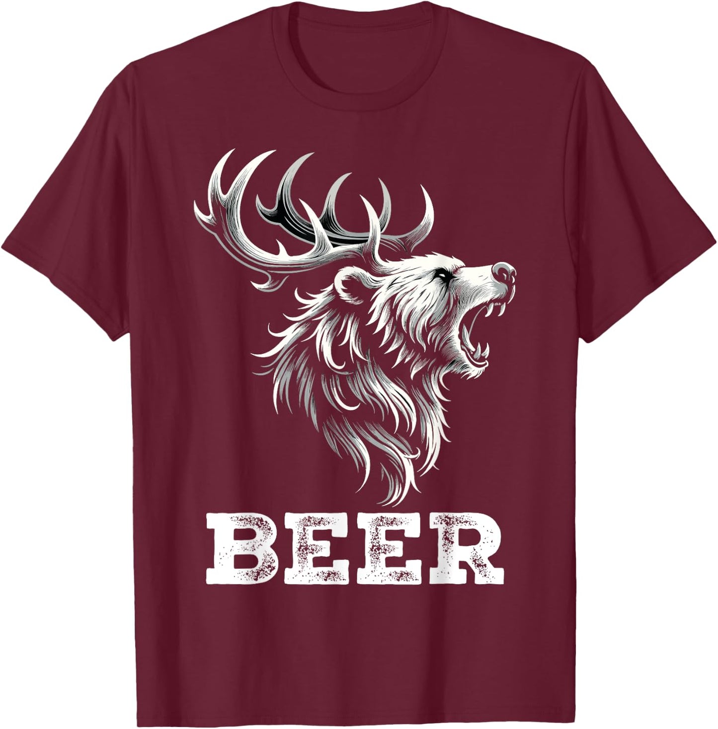 Mix of Bear and Deer Beer Wildness Camping T-Shirt - T-Shirt | Maroon